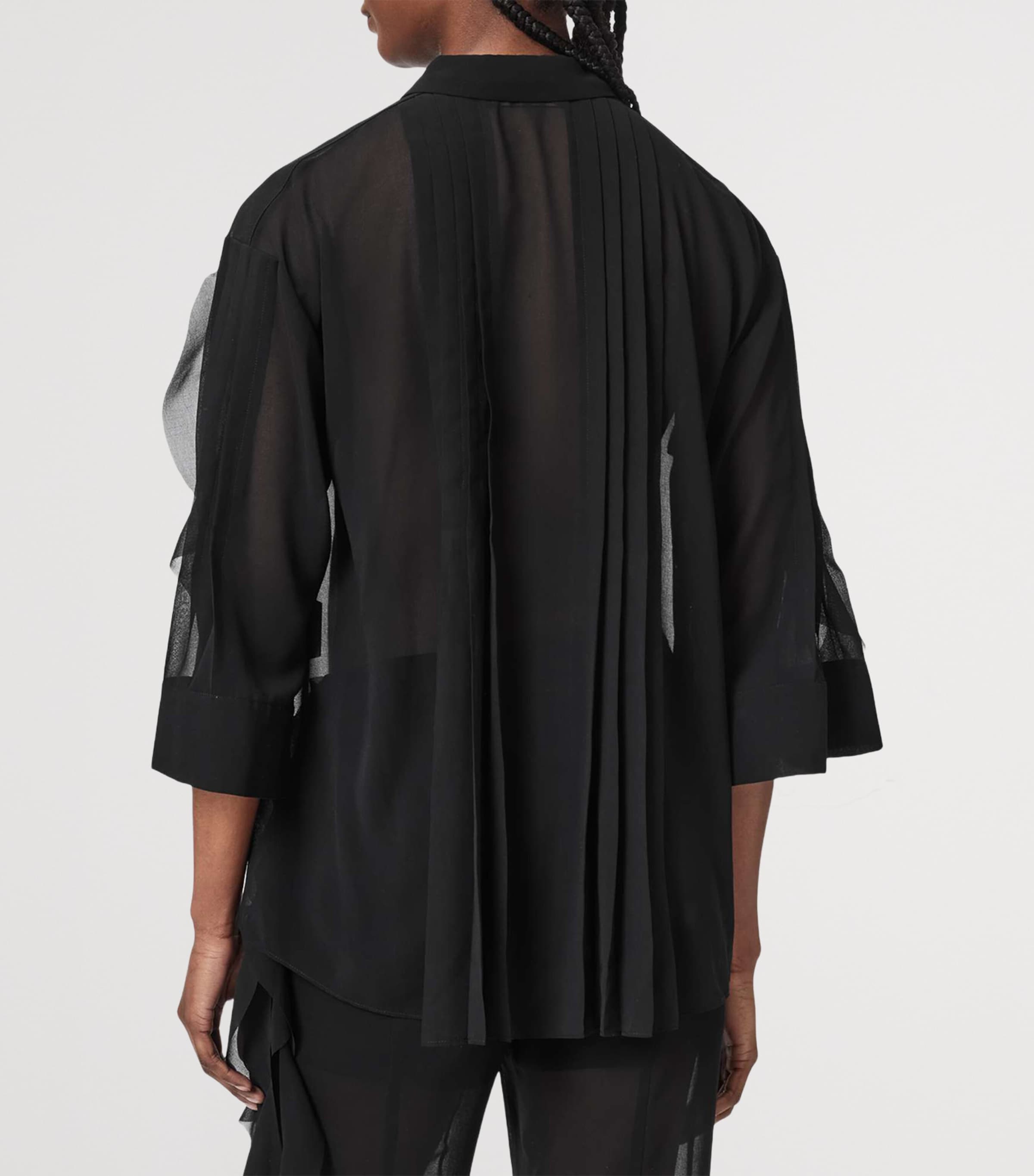 AllSaints Womens Chiffon Frill-Trim Minna Shirt Black Image 4