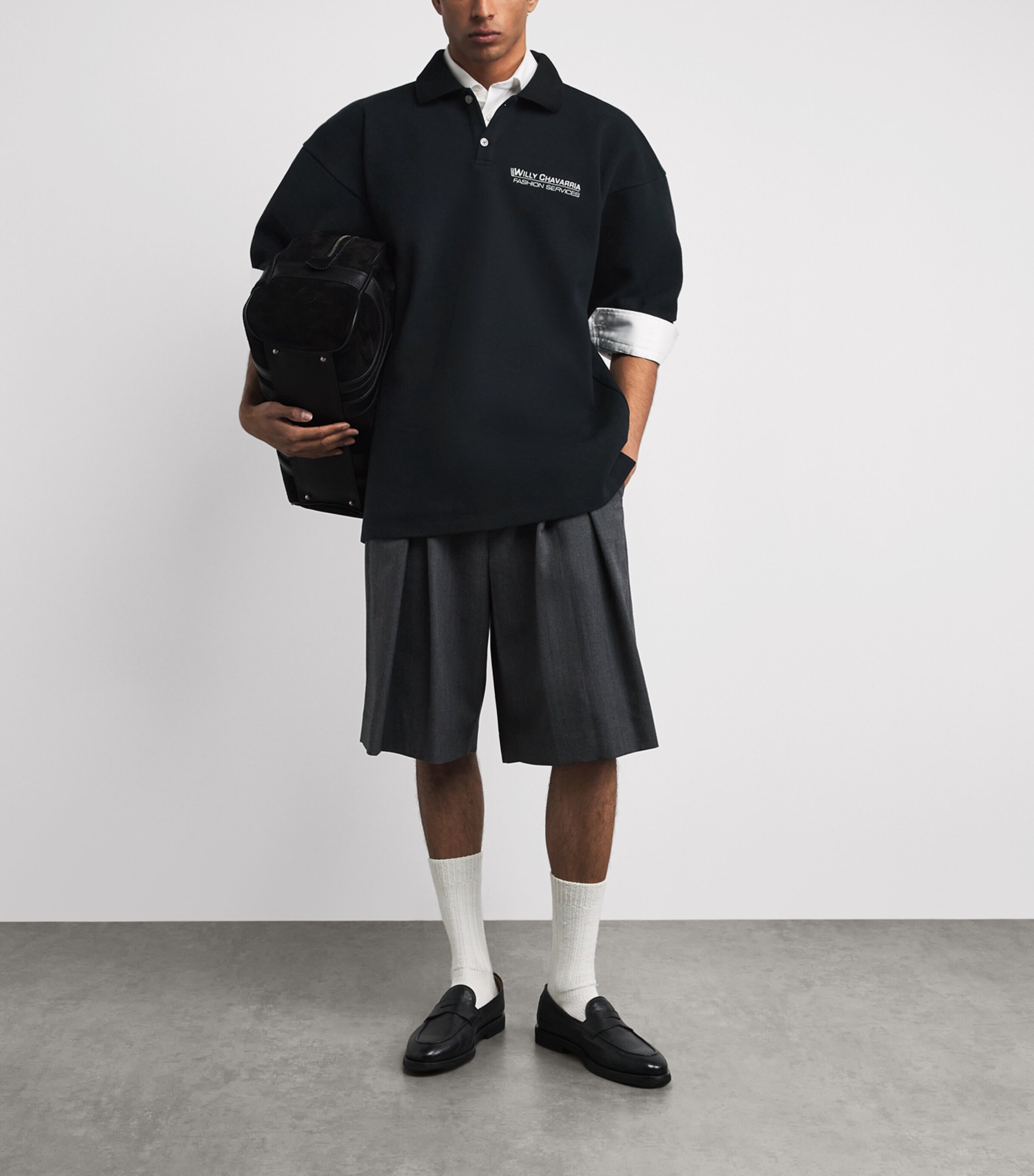Willy Chavarria Mens Cotton Football Polo Shirt Black Image 2