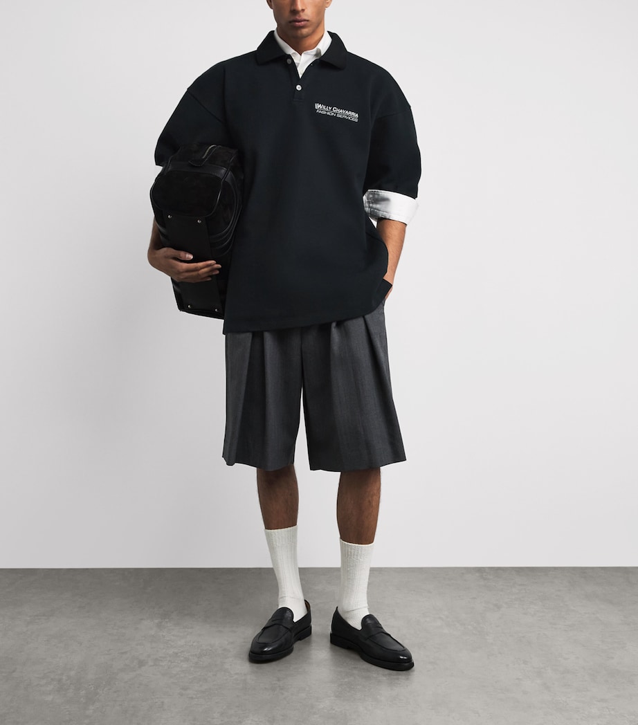 Willy Chavarria Mens Cotton Football Polo Shirt Black Image 2