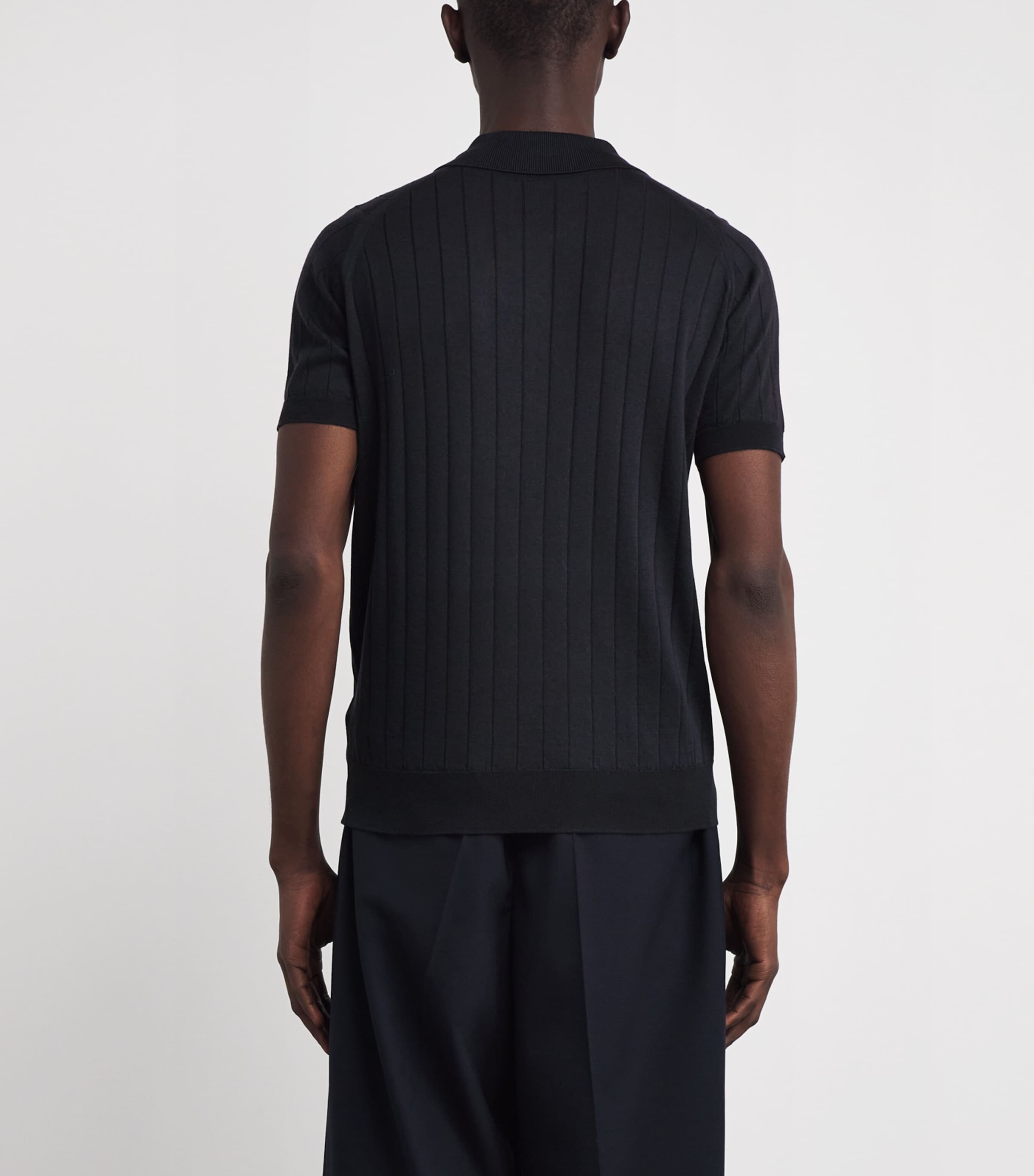 Wool-Cotton Ribbed Williams Polo Shirt NAVY Image 4
