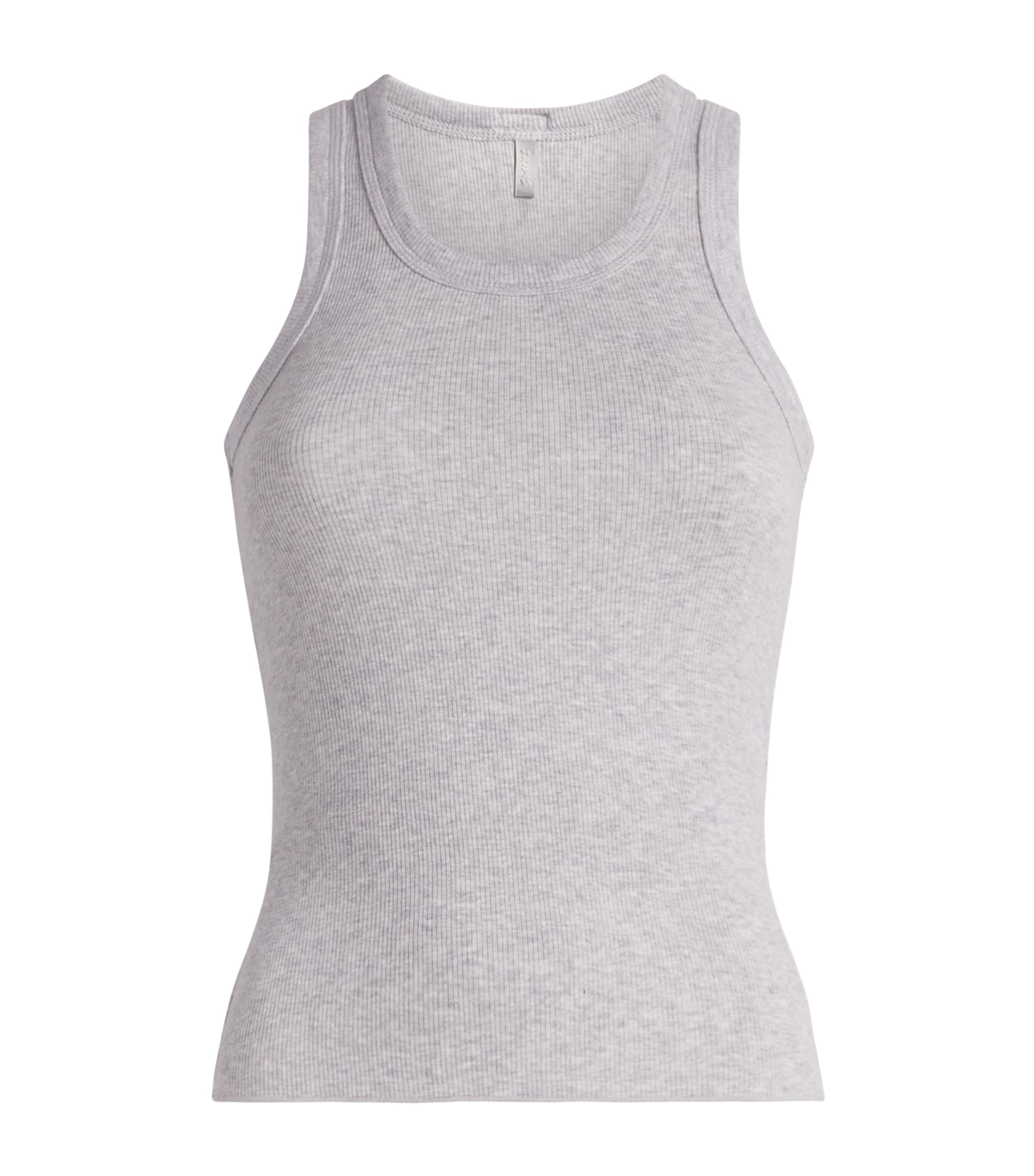 Skims Womens Cotton Ribbed Cropped Tank Top Light Heather Grey Image 1