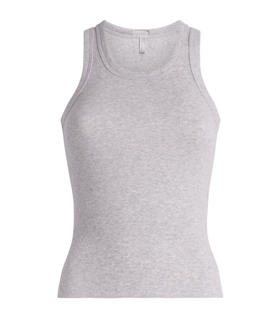 Skims Womens Cotton Ribbed Cropped Tank Top Light Heather Grey Image 1
