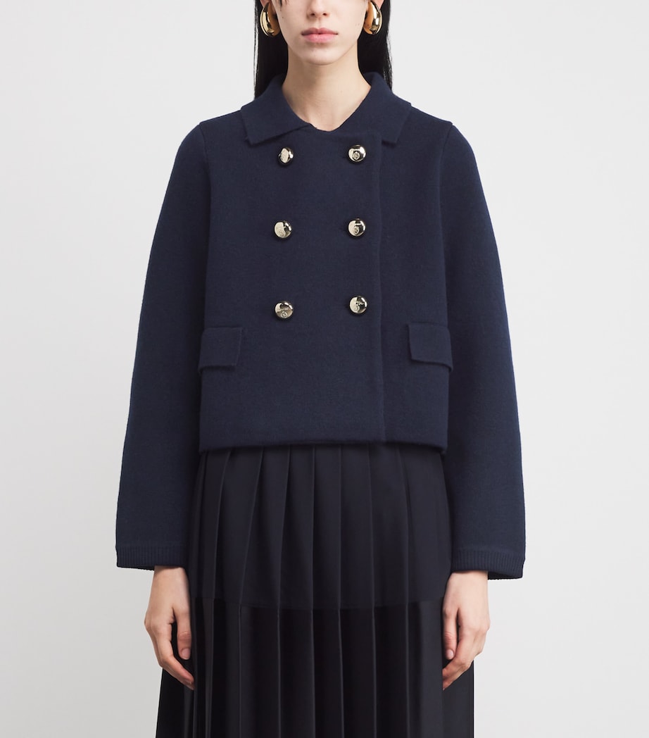 Wool-Blend Double-Breasted Cardigan NAVY BLUE Image 3