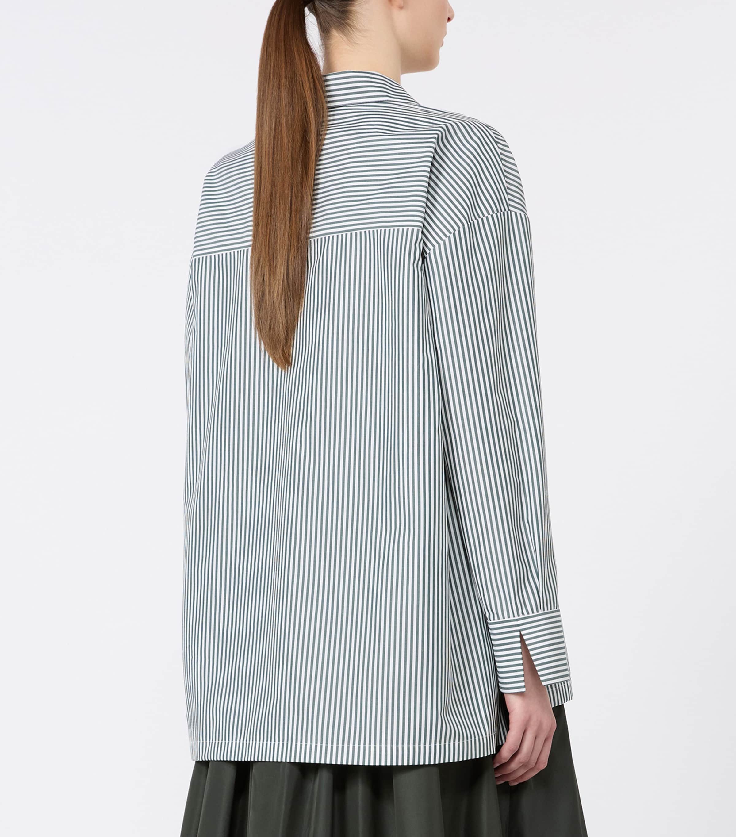 Max Mara Womens Cotton Poplin Stripe Blouse Dark Green Image 4