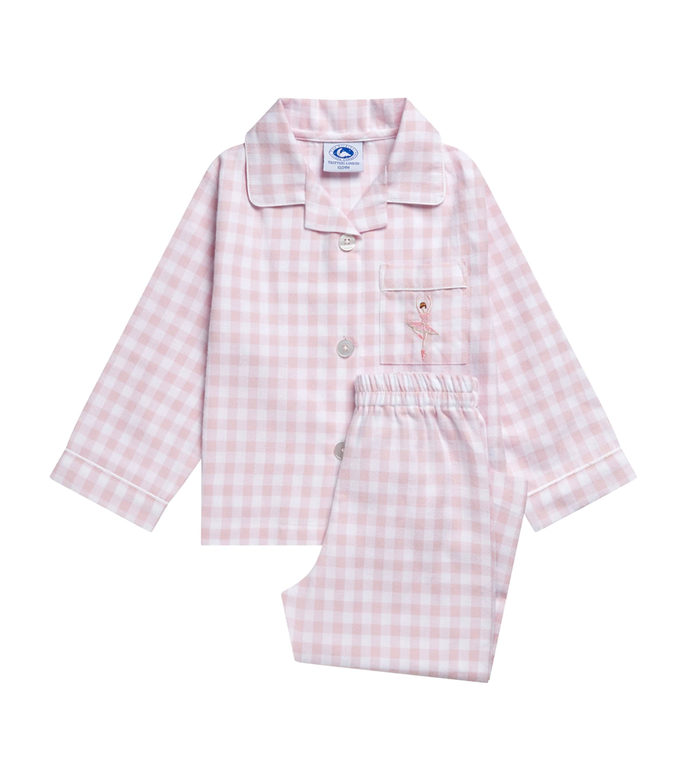 Trotters Kids' Cotton Check Margot Pyjama Set In Pink