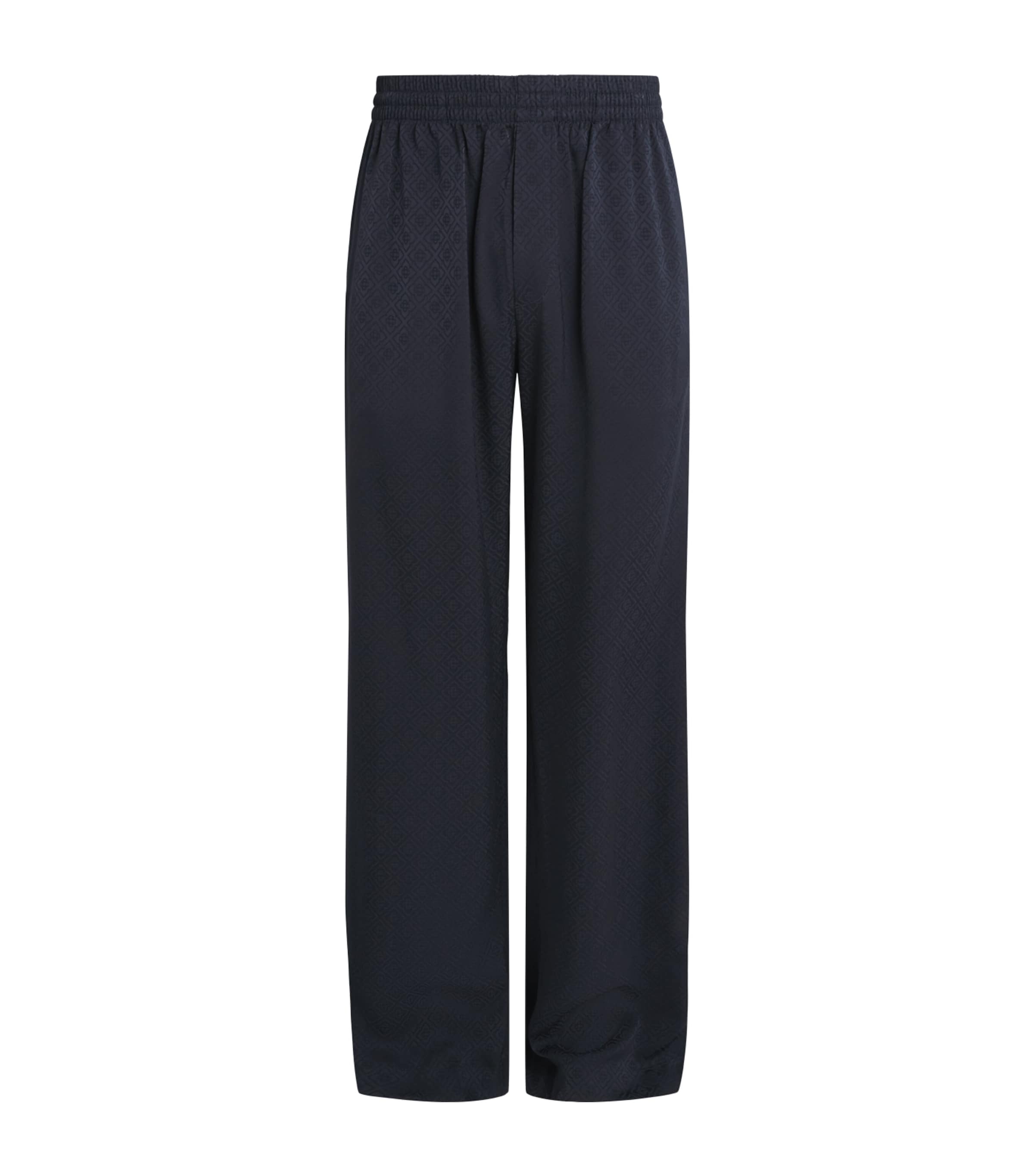 Casablanca Mens Silk Monogram Wide-Leg Trousers Dark Navy Image 1