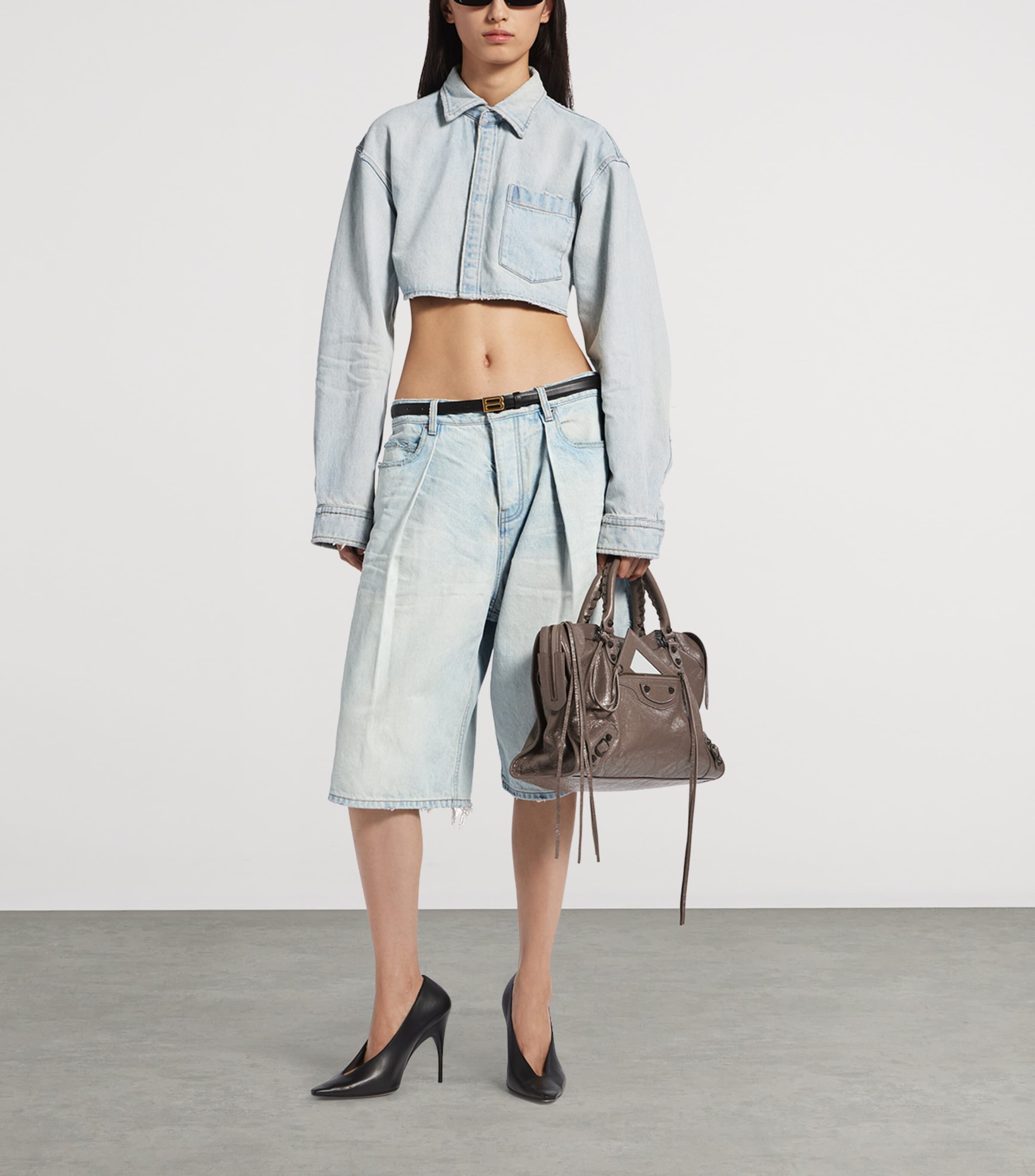 Balenciaga Womens Cropped Denim Shirt Image 2