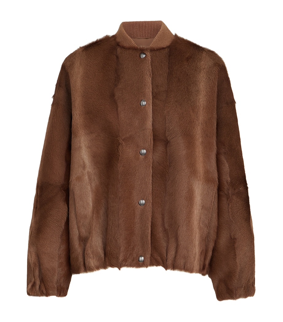 Brunello Cucinelli Womens Cashmere Shearling Bomber Jacket Brandy Sfumato Image 1