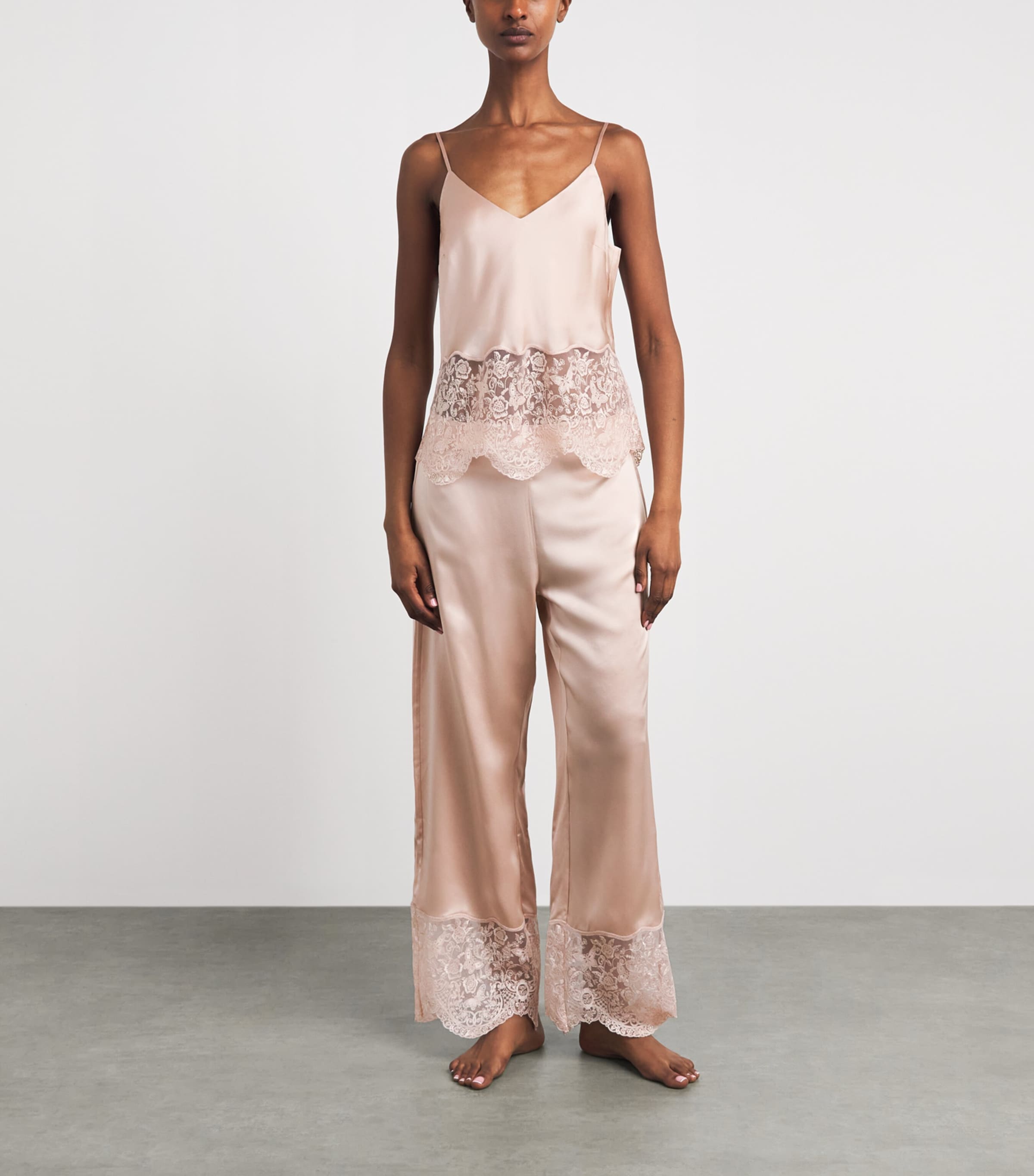 Harrods Womens Silk Lace-Trim Cami Pyjama Set Pink Image 2