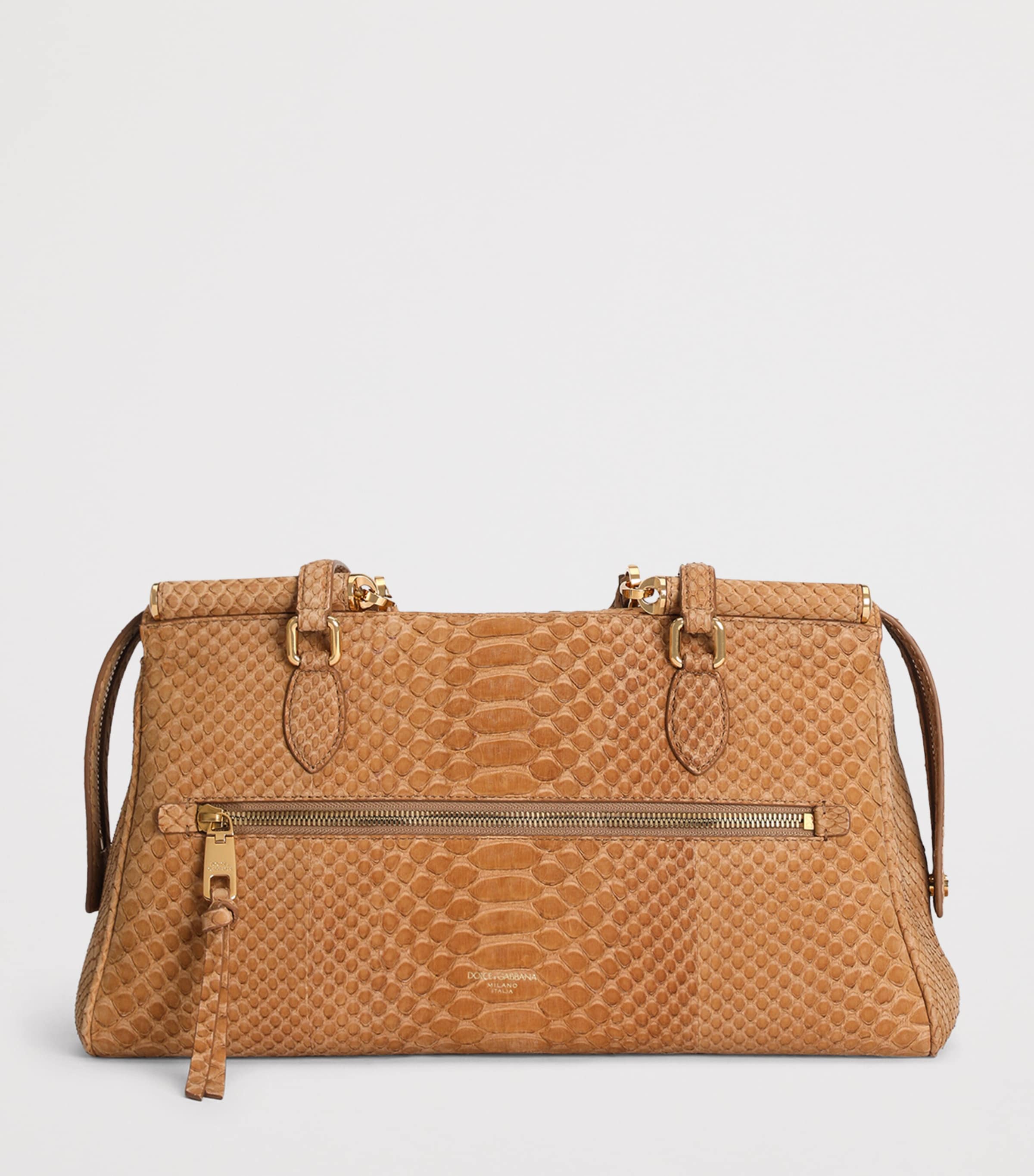 Dolce&Gabbana Medium Python Leather Vittoria Top-Handle Bag Camel Image 5