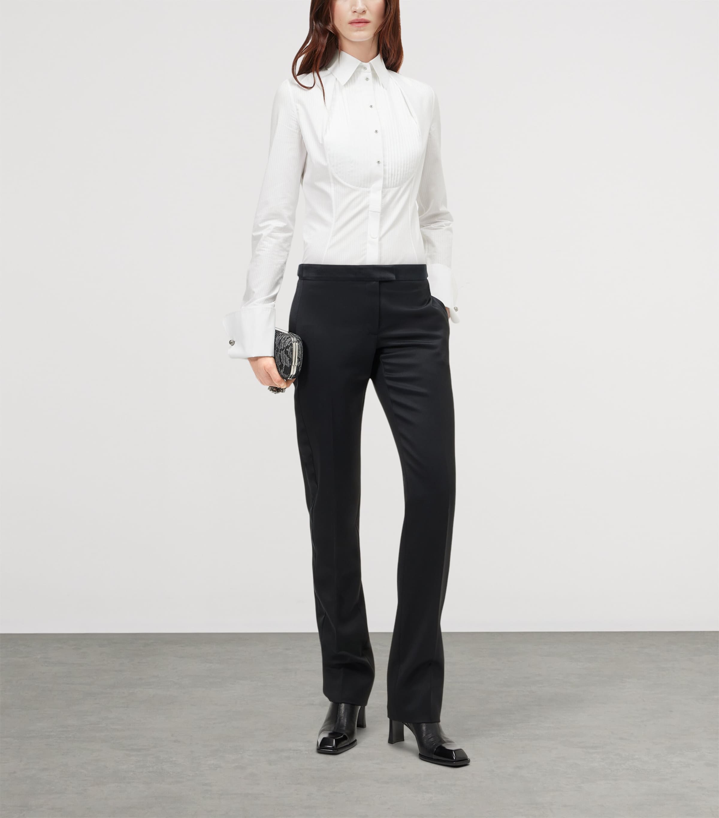 McQueen Womens Wool Slim Tuxedo Trousers Image 2