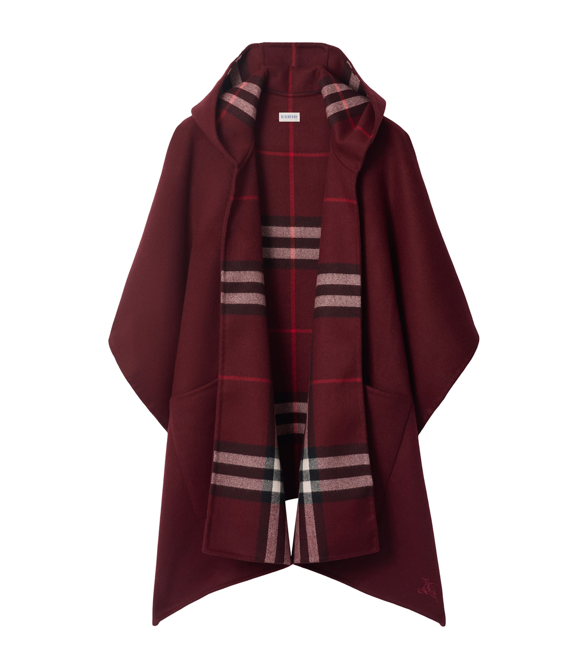 Cashmere Reversible Check Hooded Cape OXBLOOD RED Image 1