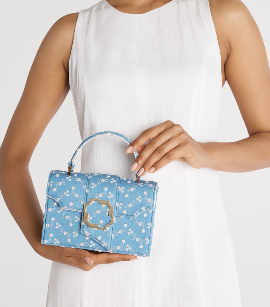 Malone Souliers Mini Denim Floral Aubrey Top-Handle Bag Blue Image 2