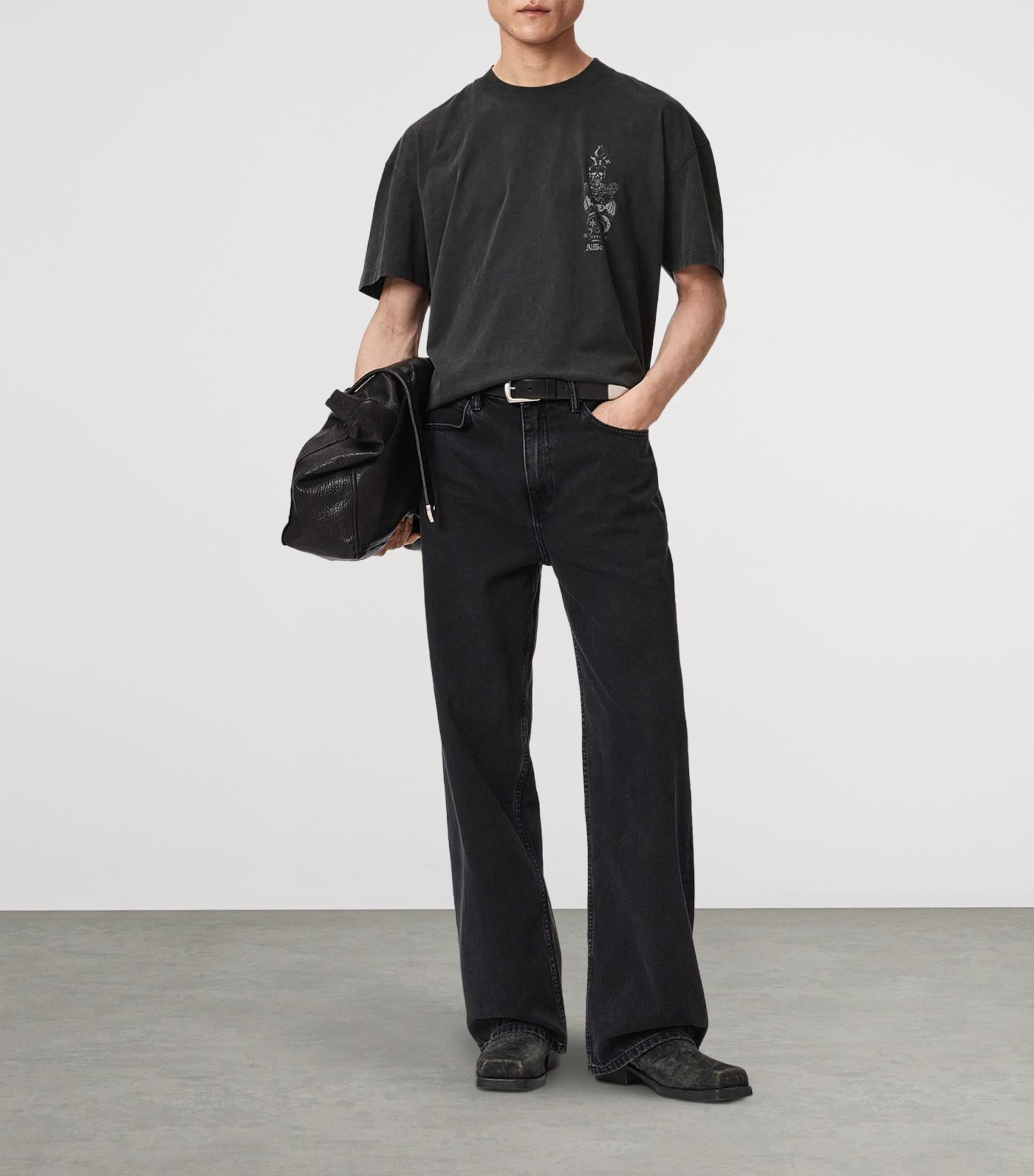 AllSaints Mens Organic Cotton Ignis T-Shirt Washed Black Image 2