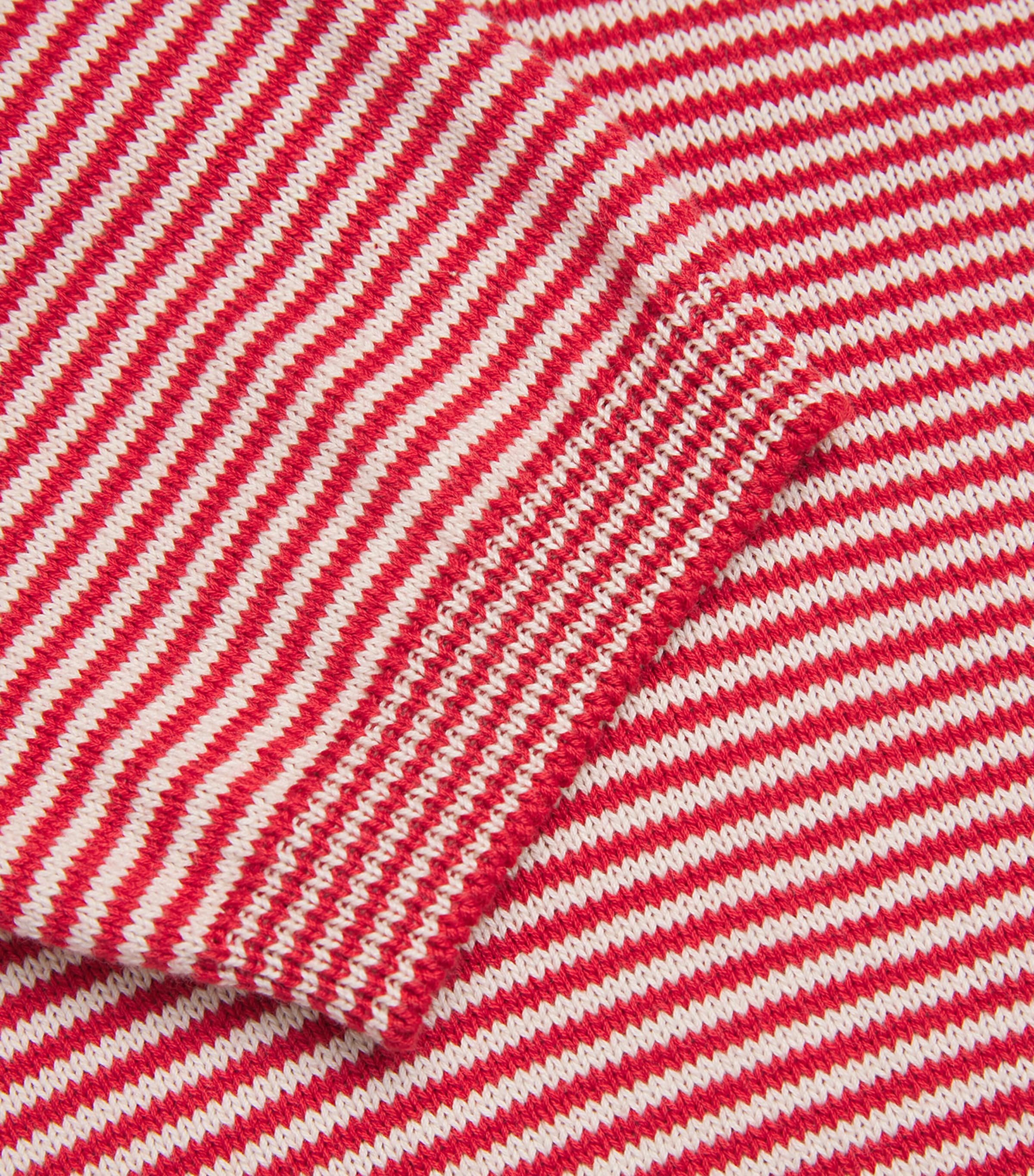 Cotton Stripe Open Polo Shirt RED Image 5
