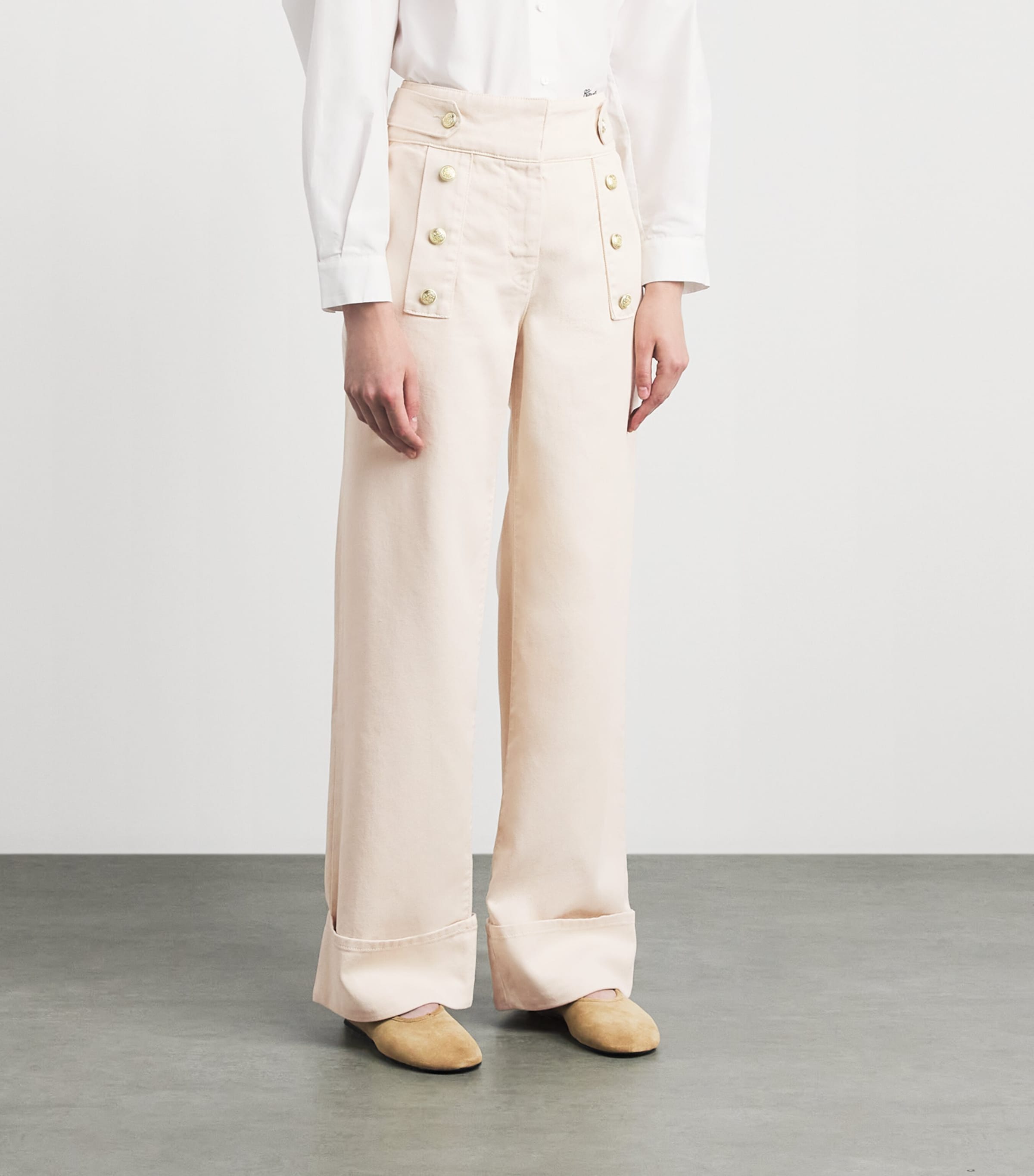 Claudie Pierlot Womens Sailor Wide-Leg Jeans Light Beige Denim Image 4