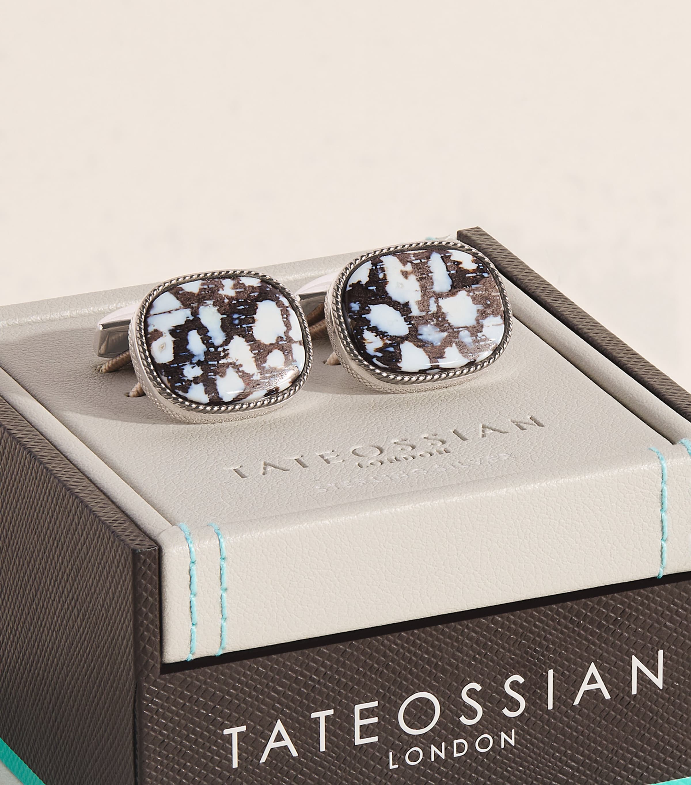 Tateossian Sterling Silver and Fossil Palm Cufflinks Black Image 3