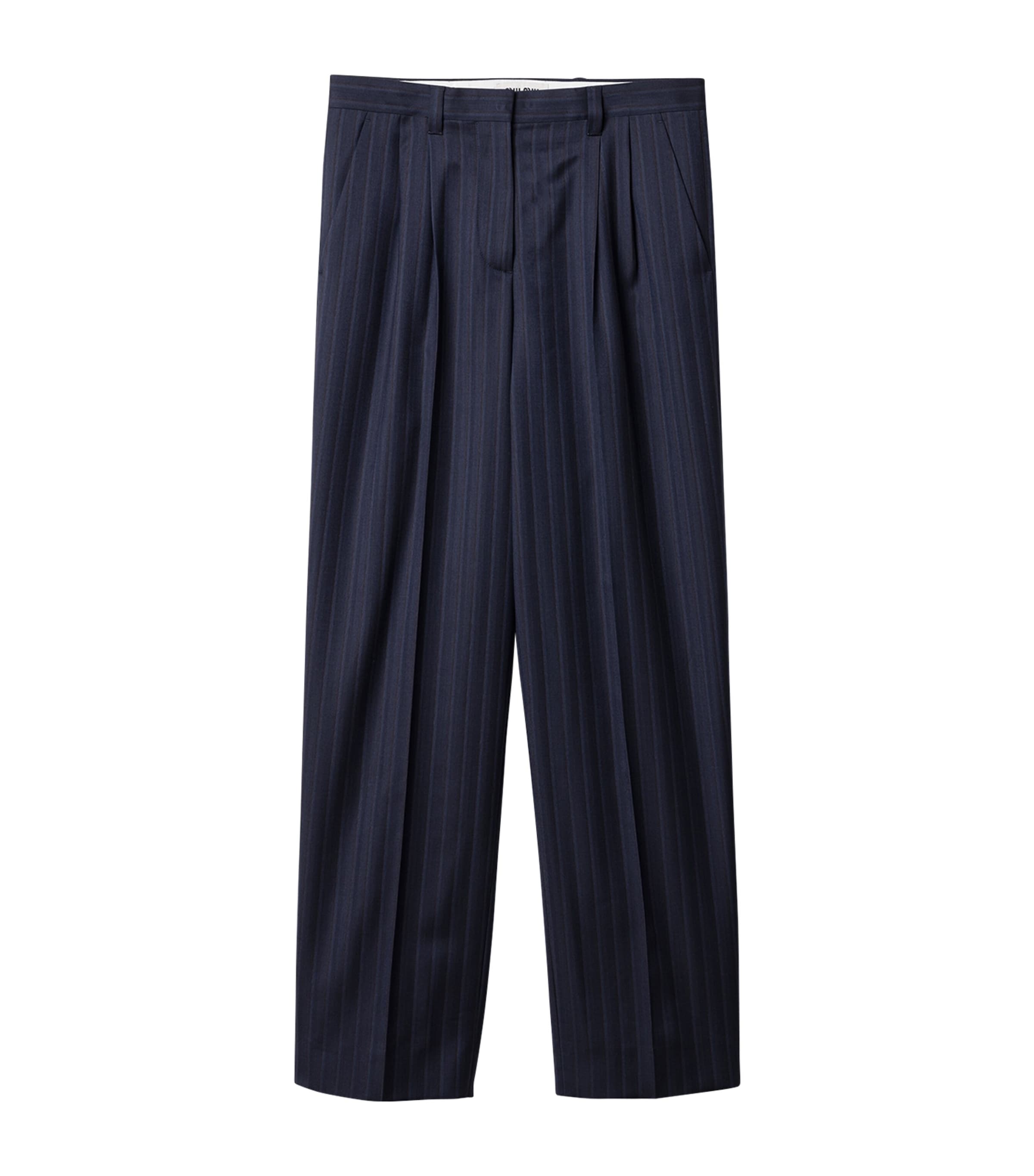 Miu Miu Womens Fleece Wool Pinstripe Trousers Blue Image 1
