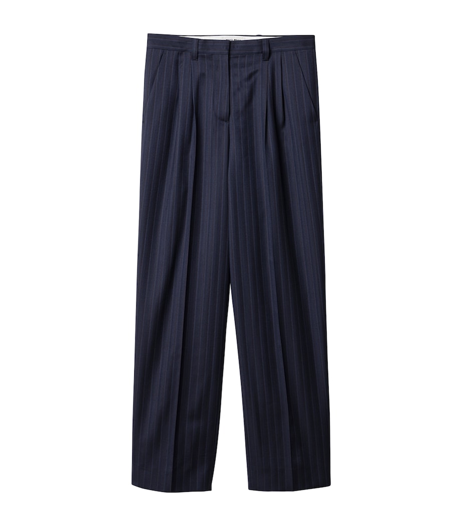 Miu Miu Womens Fleece Wool Pinstripe Trousers Blue Image 1