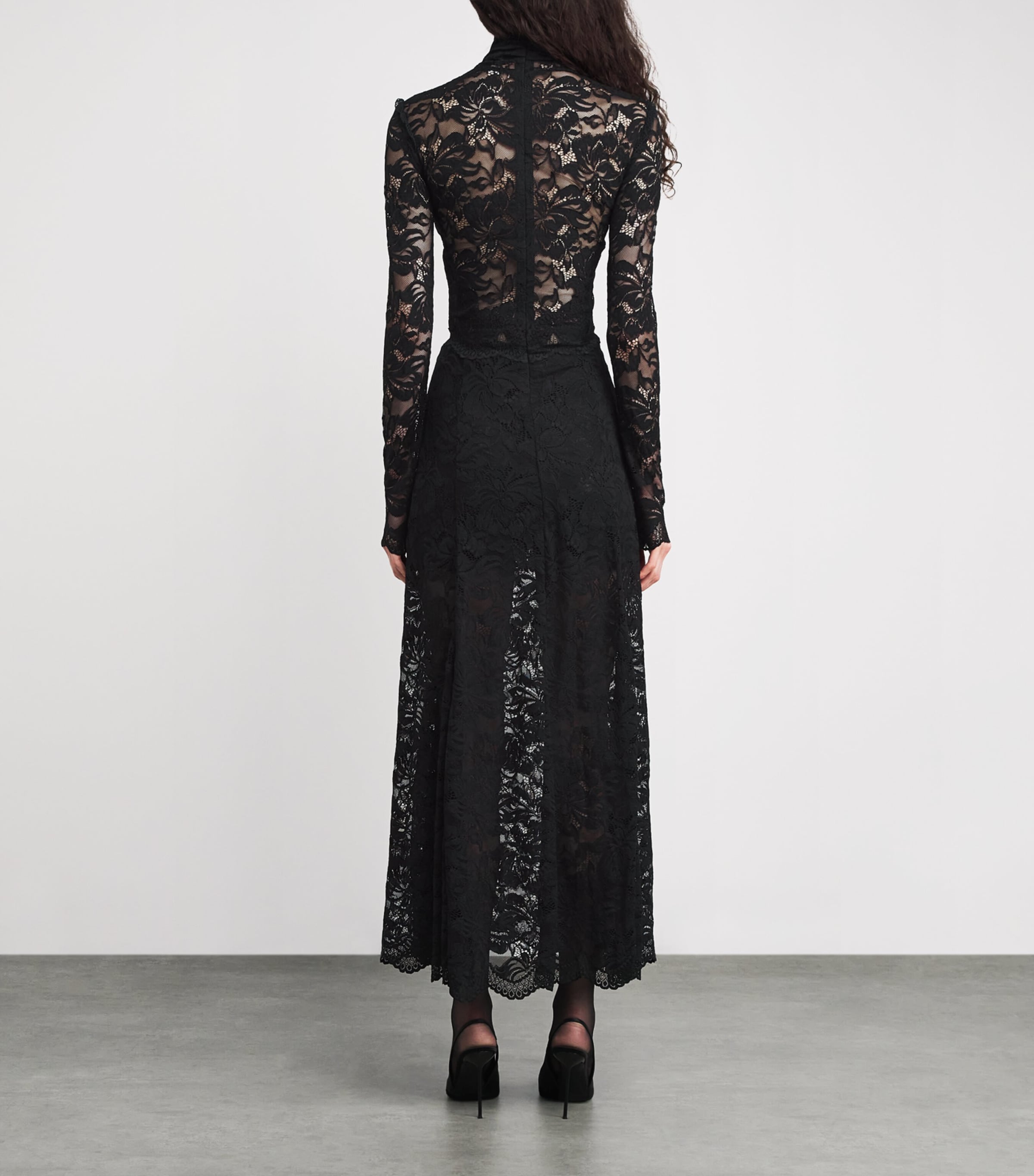 Lace Mock-Neck Maxi Dress P001 BLACK Image 3