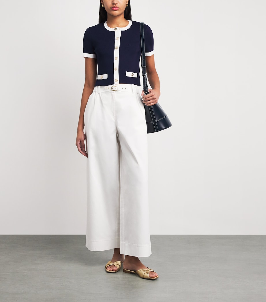 Maje Womens Contrast-Trim Cropped Cardigan Navy / Ecru Image 2