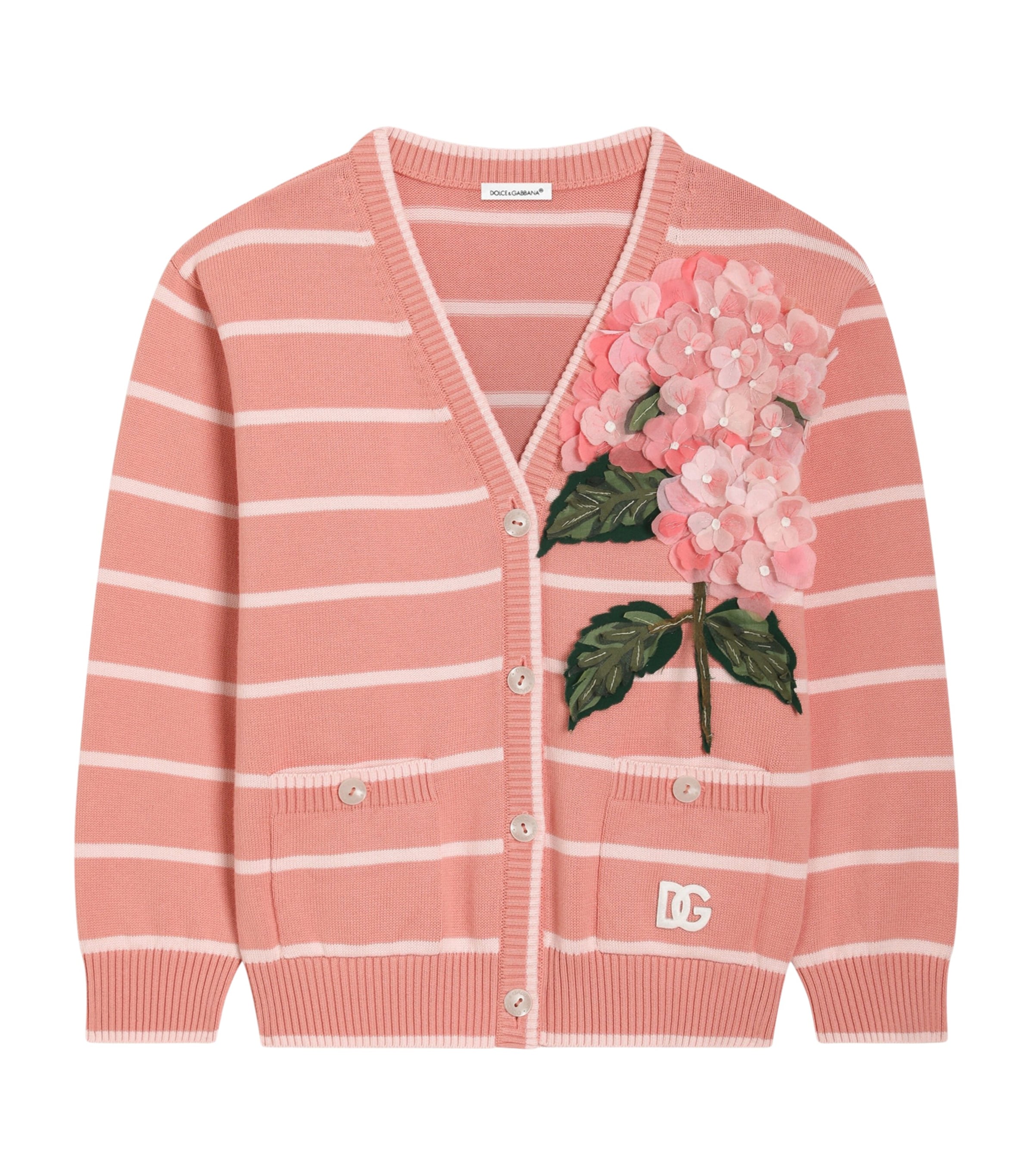 Dolce&Gabbana Kids Cotton Embellished Floral Cardigan (8-12+ Years) Rosa Scuro/ros Image 1