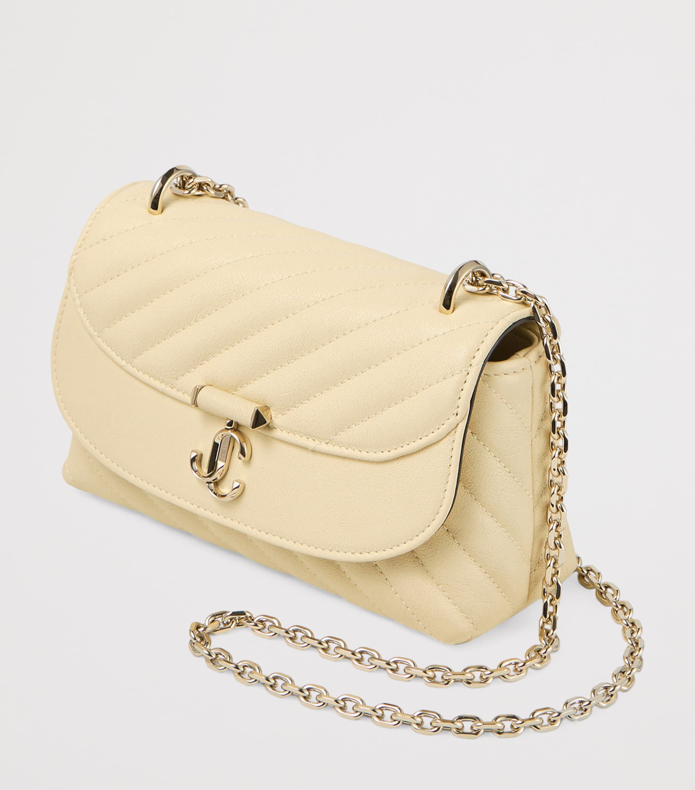 Jimmy Choo Curve Small Biker Leather Quilted Cross-Body Bag Buttermilk/shiny Gol Image 3