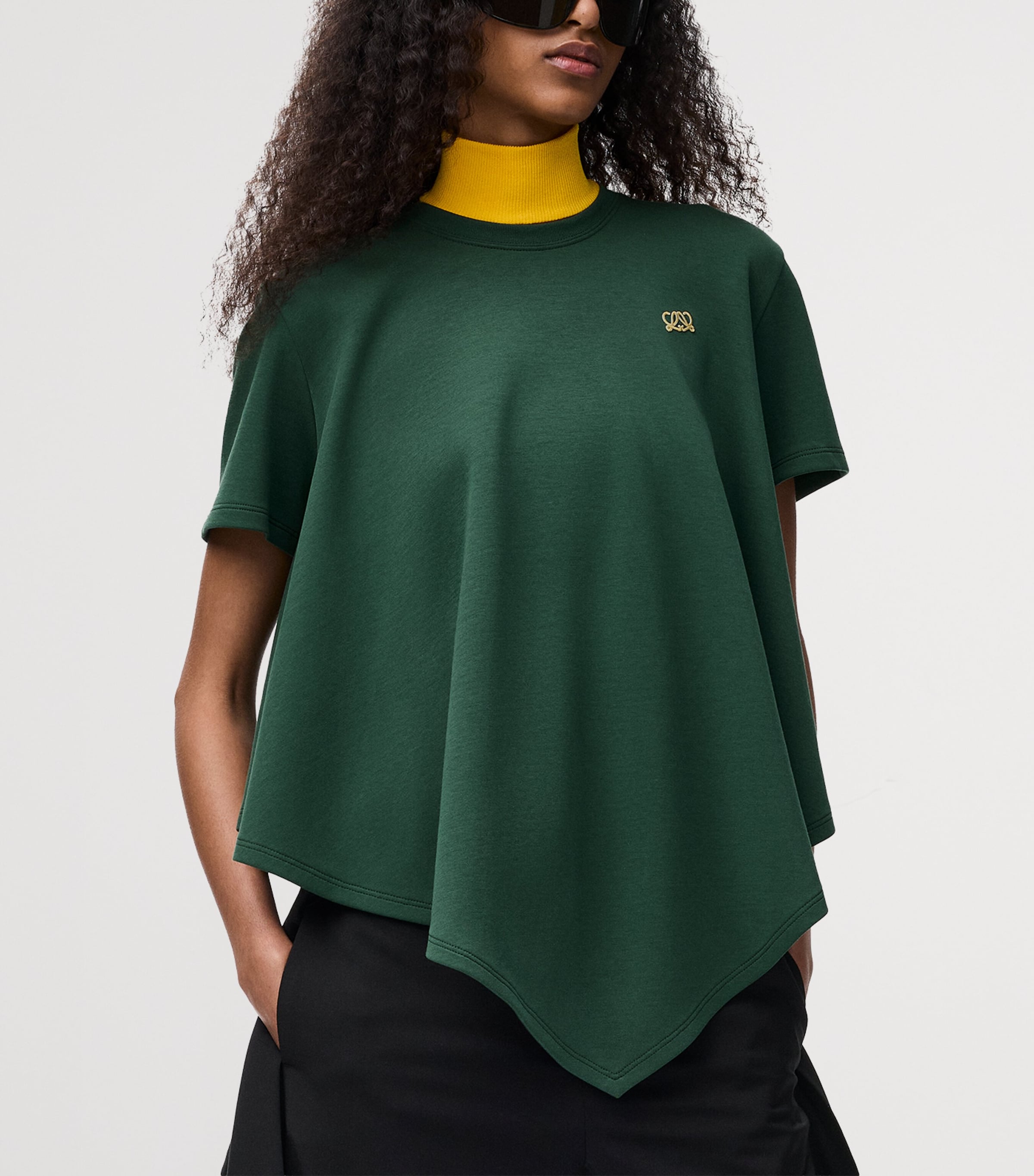 LOEWE Womens Cape-Detail T-Shirt Dark Green Image 3