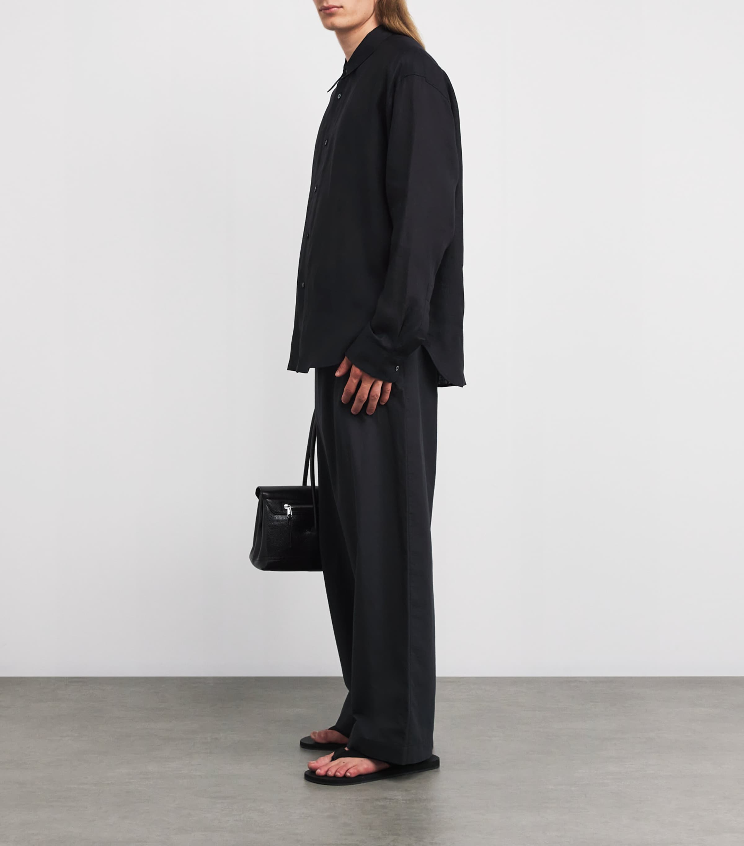 Studio Nicholson Mens Linen Rafe Shirt Darkest Navy Image 2