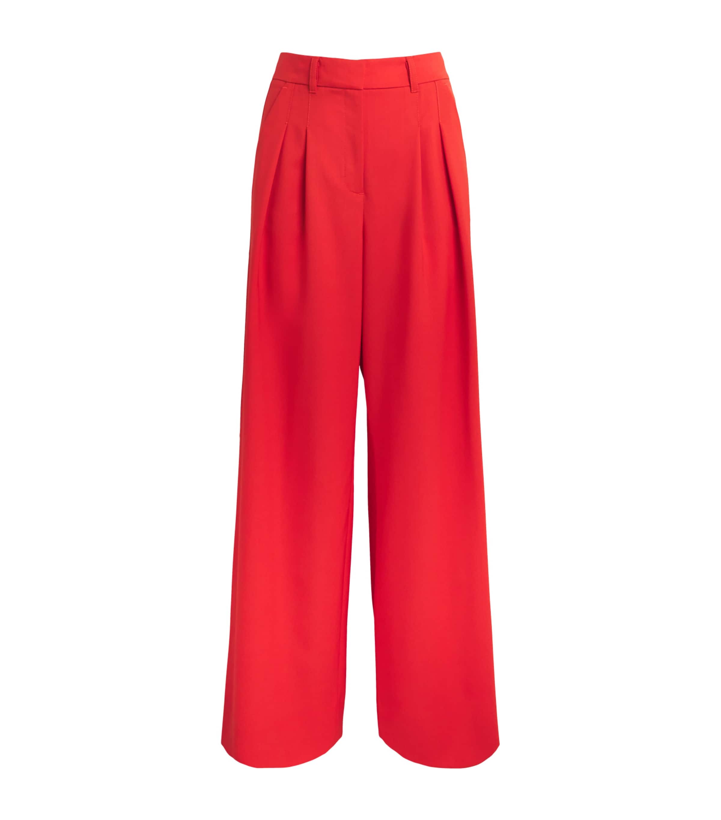 Wool Pleated Wide-Leg Trousers POPPY RED Image 1