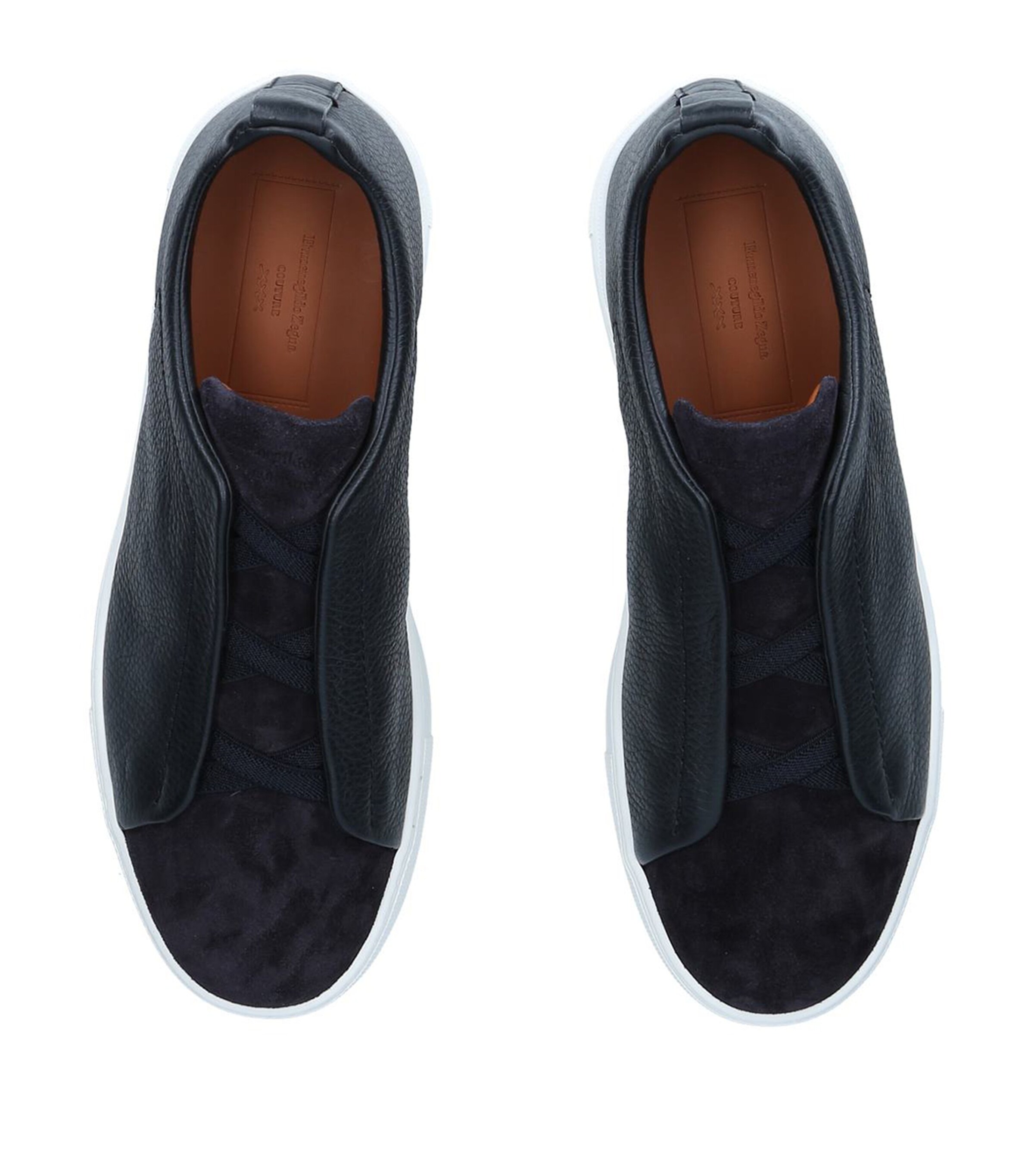 Zegna Leather Triple Stitch Sneakers Navy Image 4