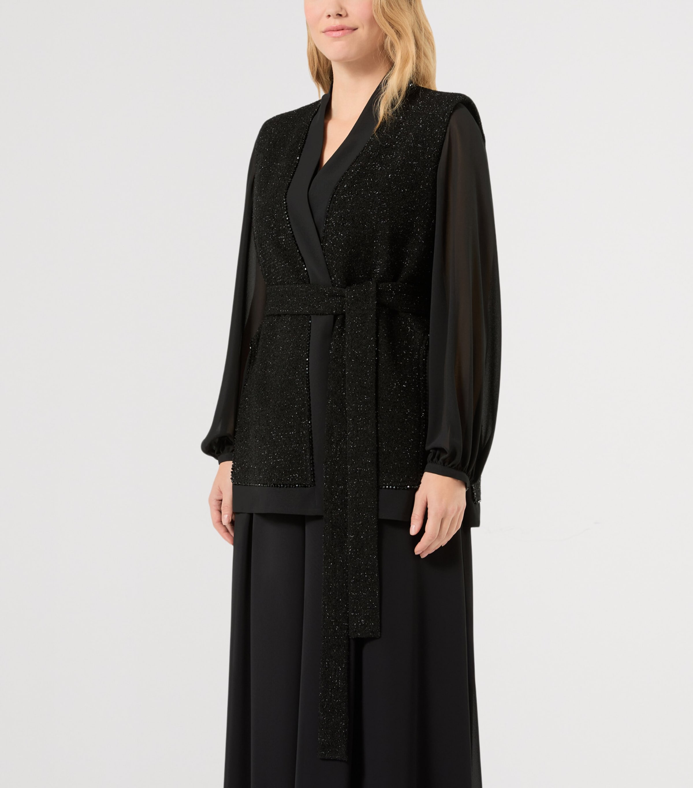Marina Rinaldi Womens Sparkling Tie-Belt Gilet Black Image 3