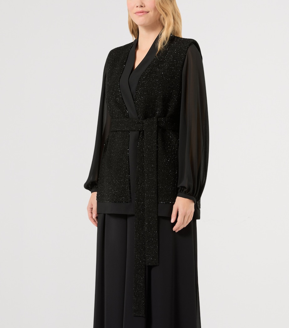 Marina Rinaldi Womens Sparkling Tie-Belt Gilet Black Image 3