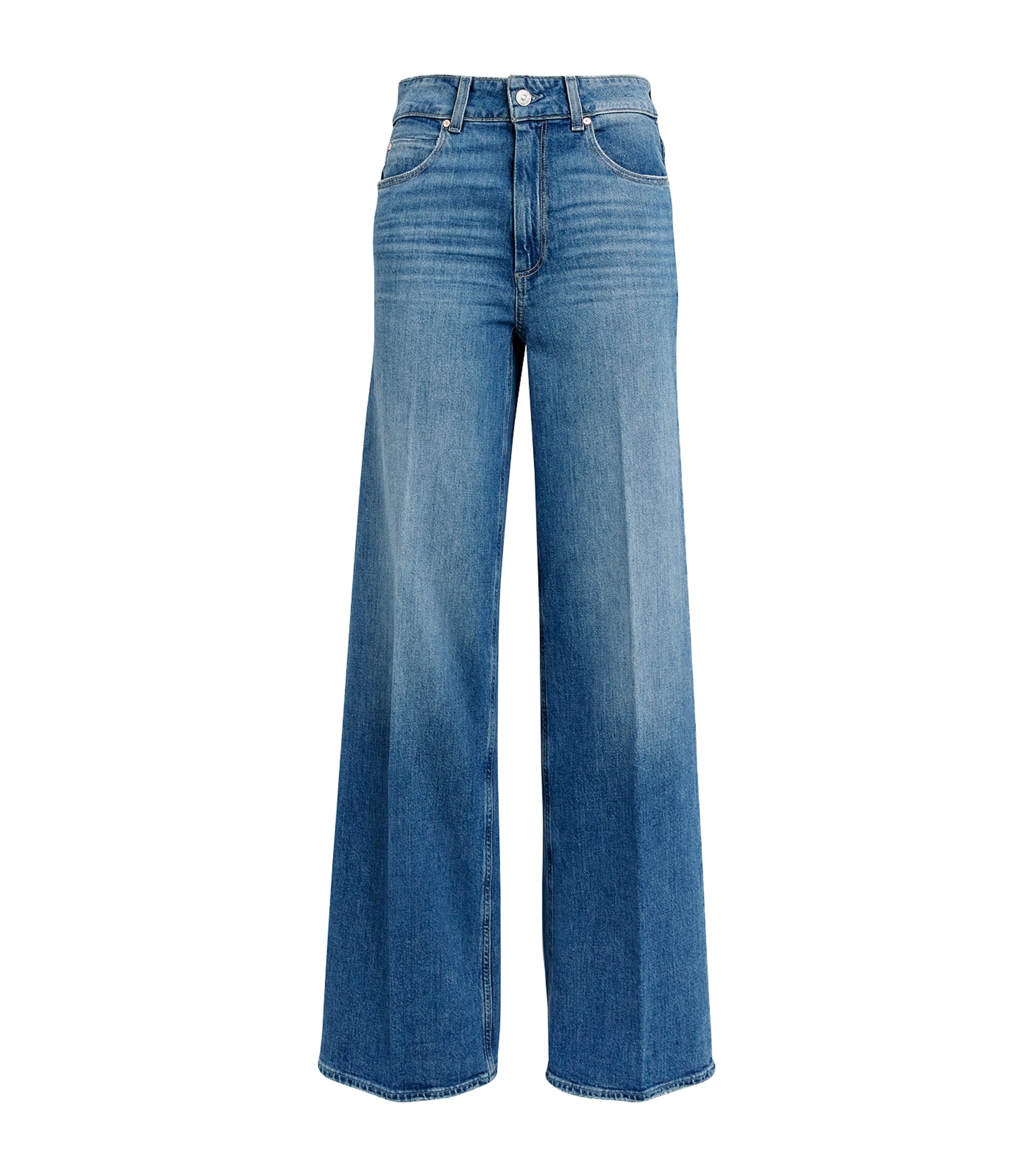 Paige Wide-leg High Waist Denim Jeans With Subtle Fading In Transparent