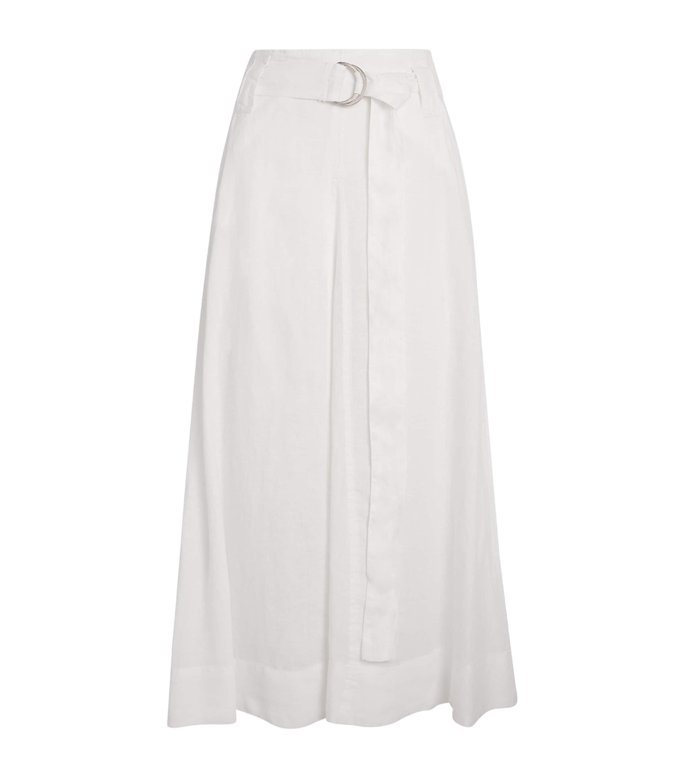 Max & Co Linen Belted Midi Skirt In White