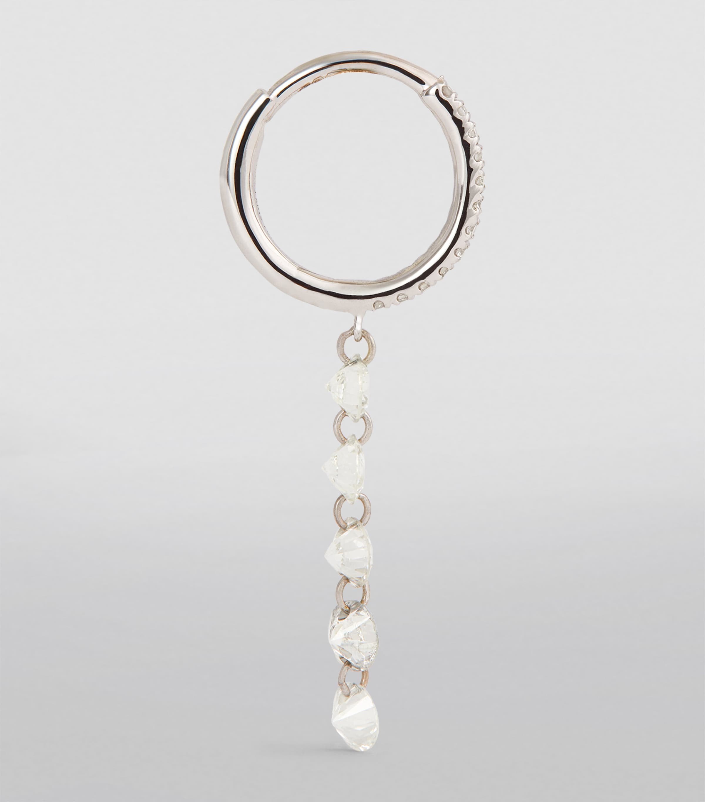 White Gold and Diamond Circle Single Hoop Earring WHITE GOLD Image 3