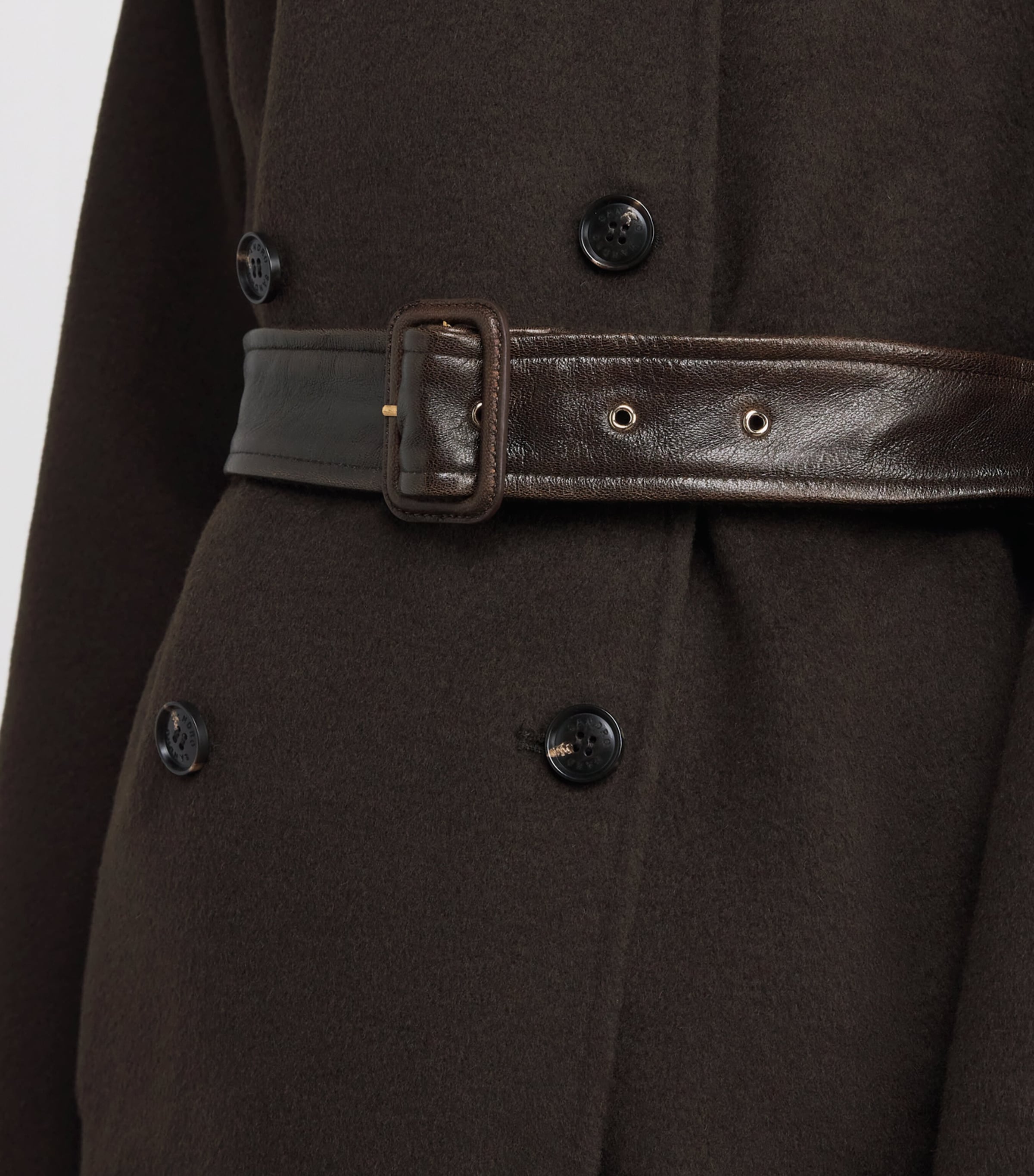 Wool Leather-Collar Coat BROWN Image 6