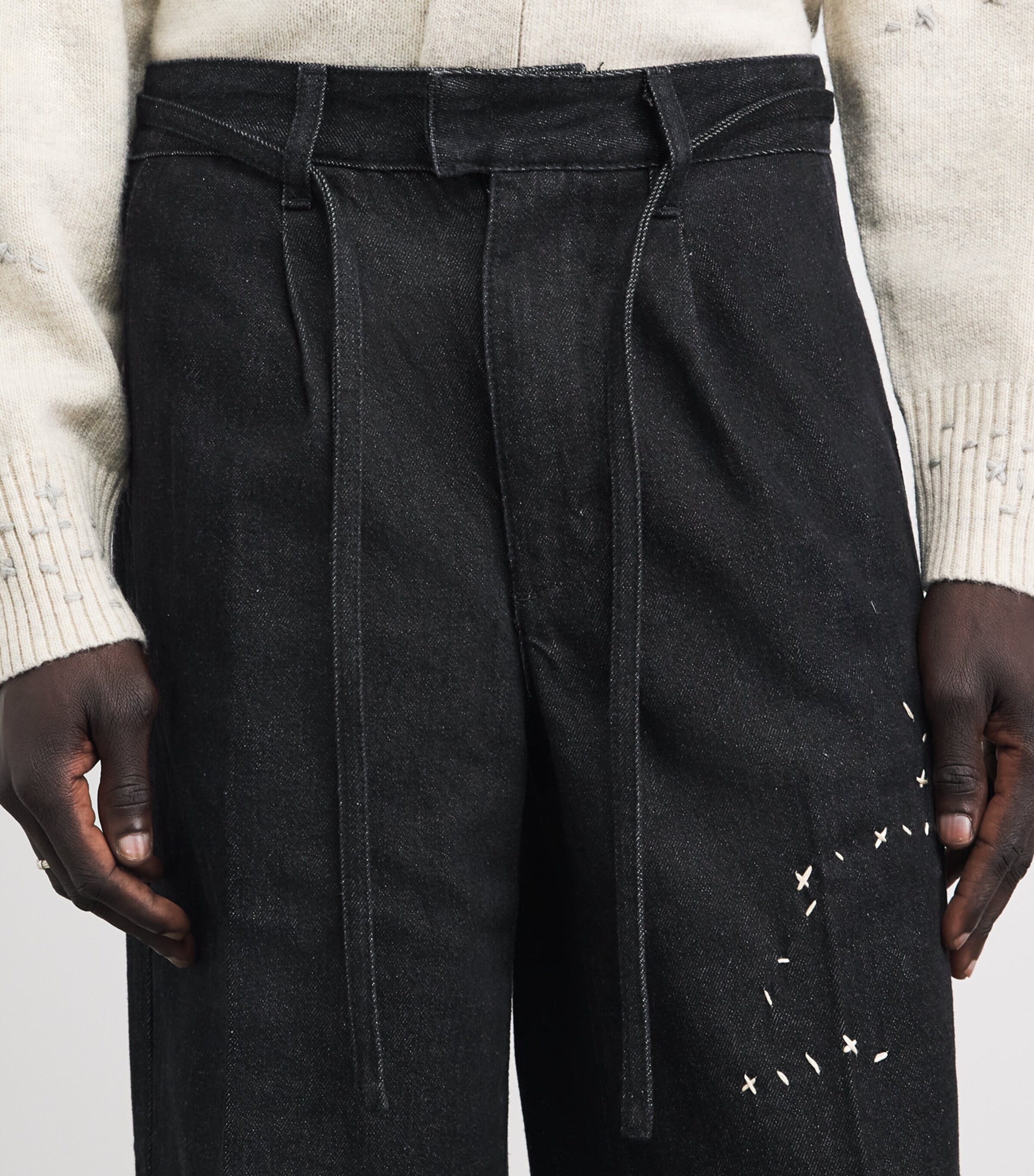 DOMREBEL Mens Denim Pleated Lazy Trousers Faded Black Image 3