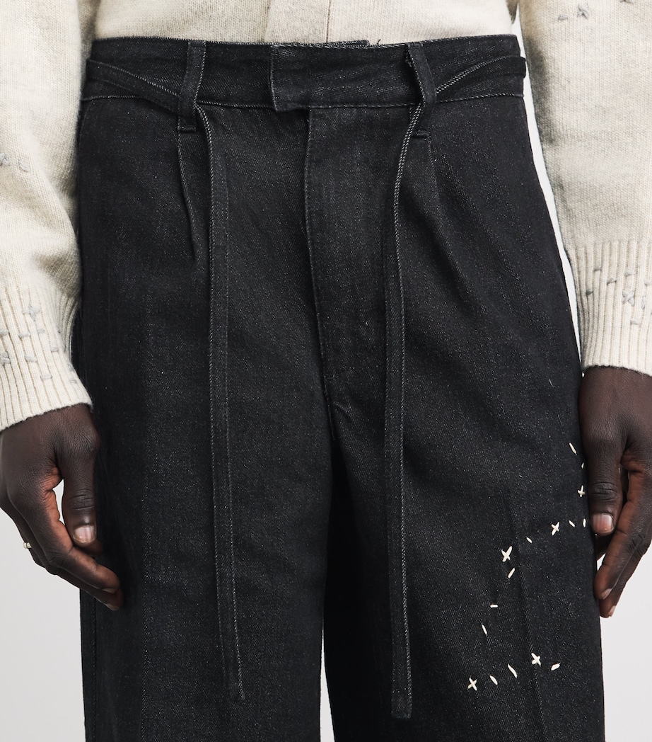 DOMREBEL Mens Denim Pleated Lazy Trousers Faded Black Image 3