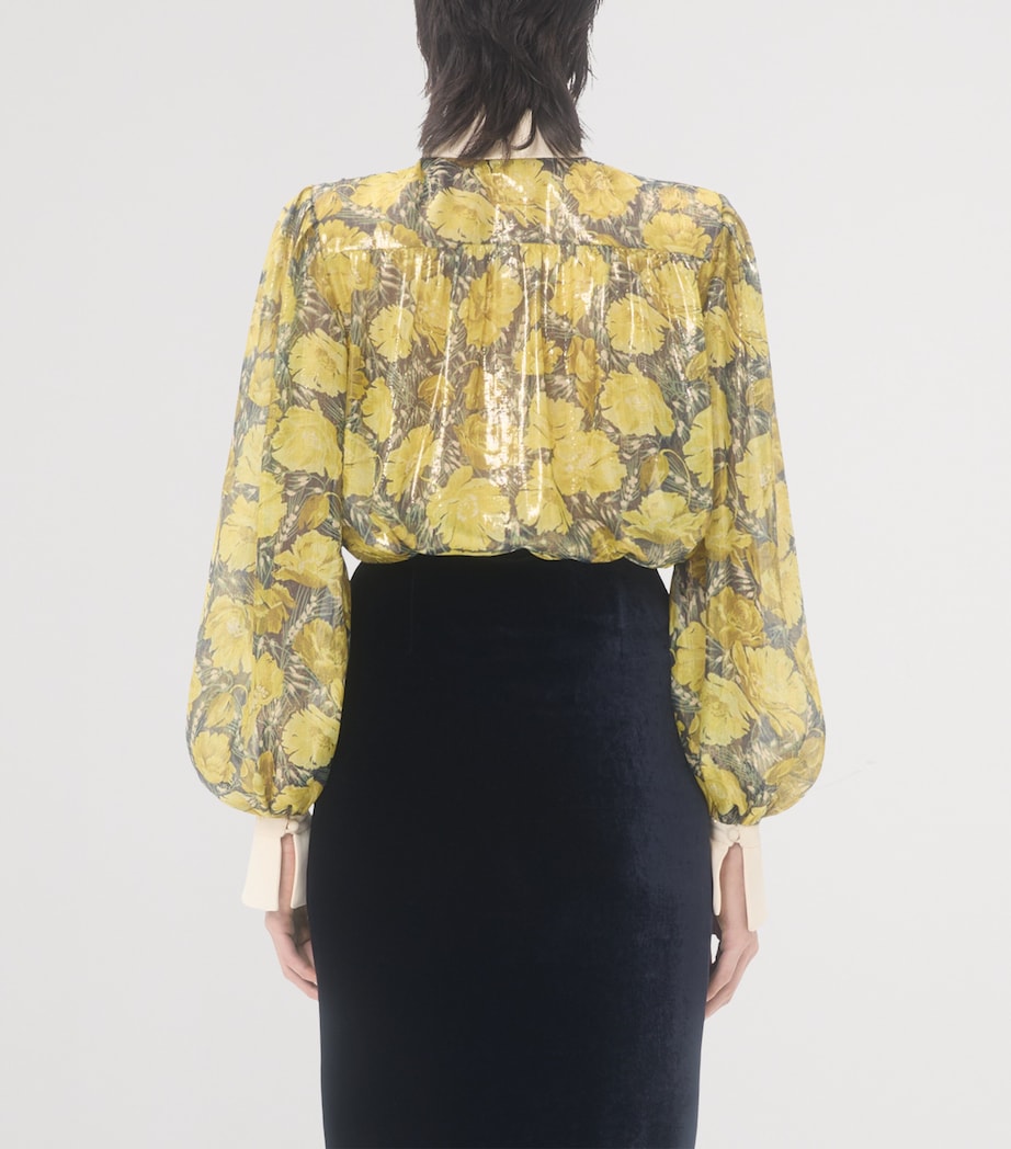 Valentino Womens Embroidered Poppy Print Blouse Image 4