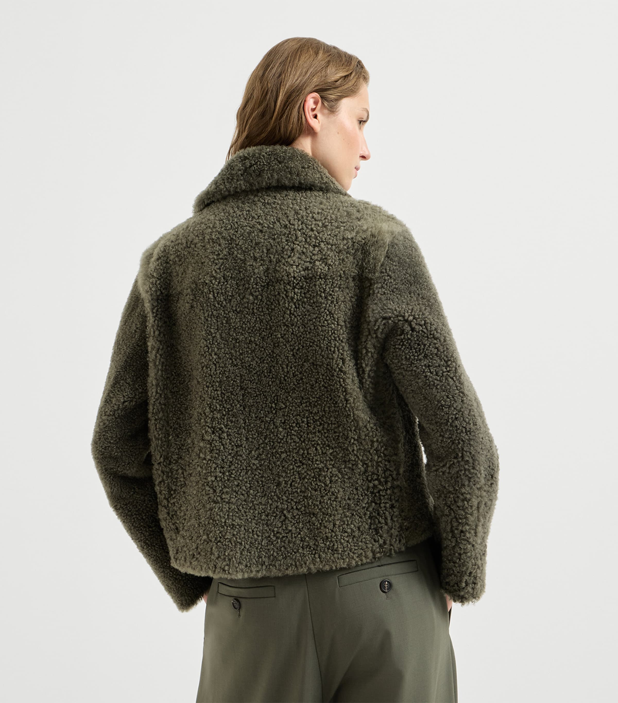 Brunello Cucinelli Womens Shearling Pea Coat Grigio Militare Image 3
