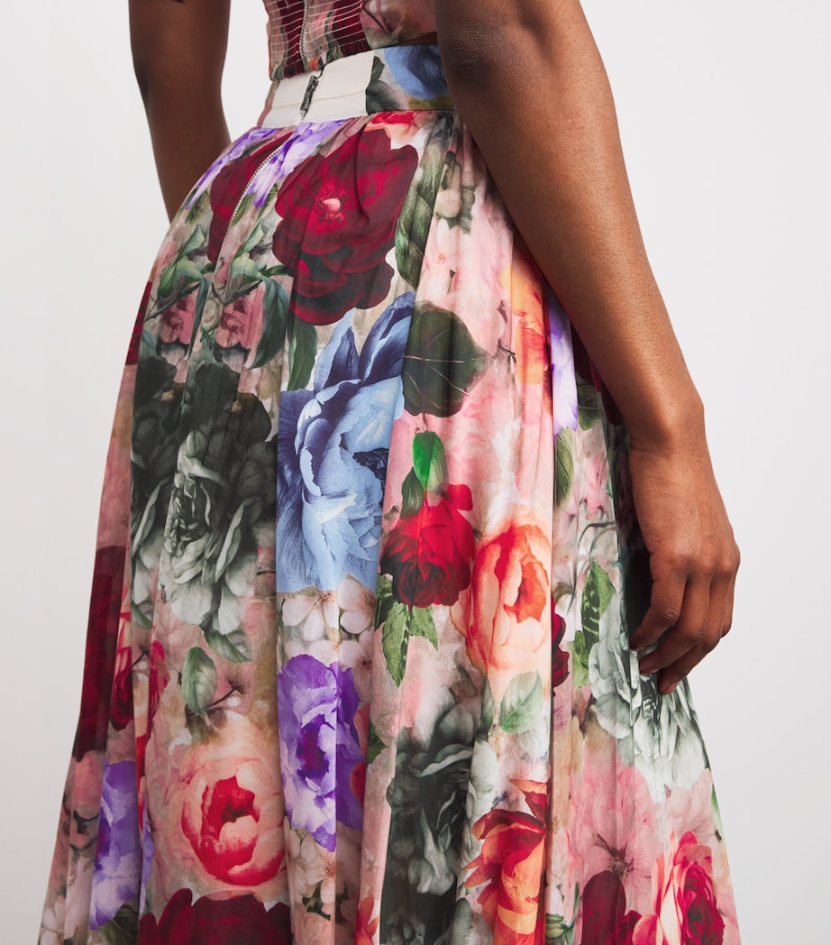 Alice+Olivia Womens Cotton-Silk Floral Nilda Maxi Skirt Storm Floral Sm Image 6