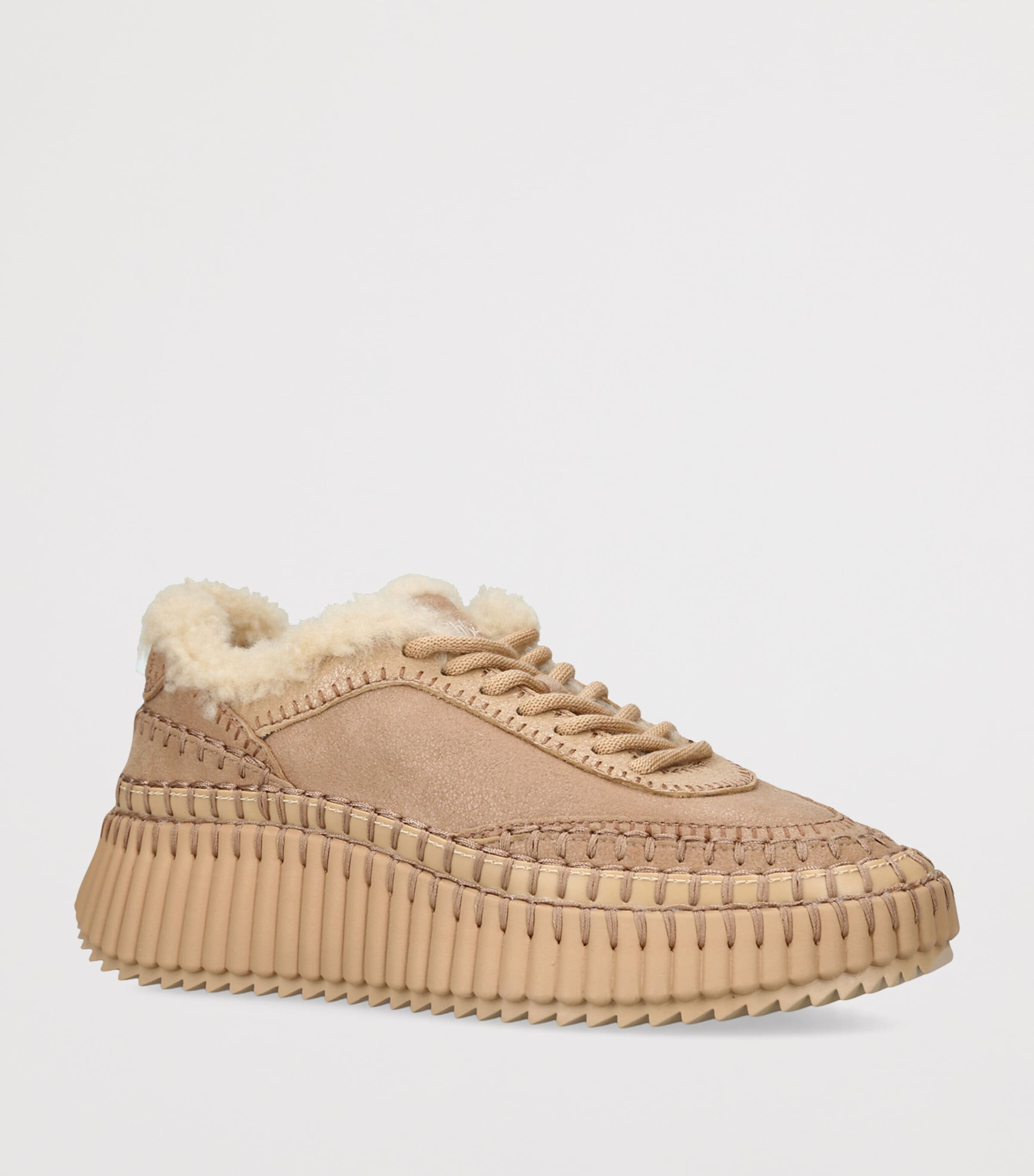 Chloé Leather Shearling Nama Runner Sneakers Tan Image 2