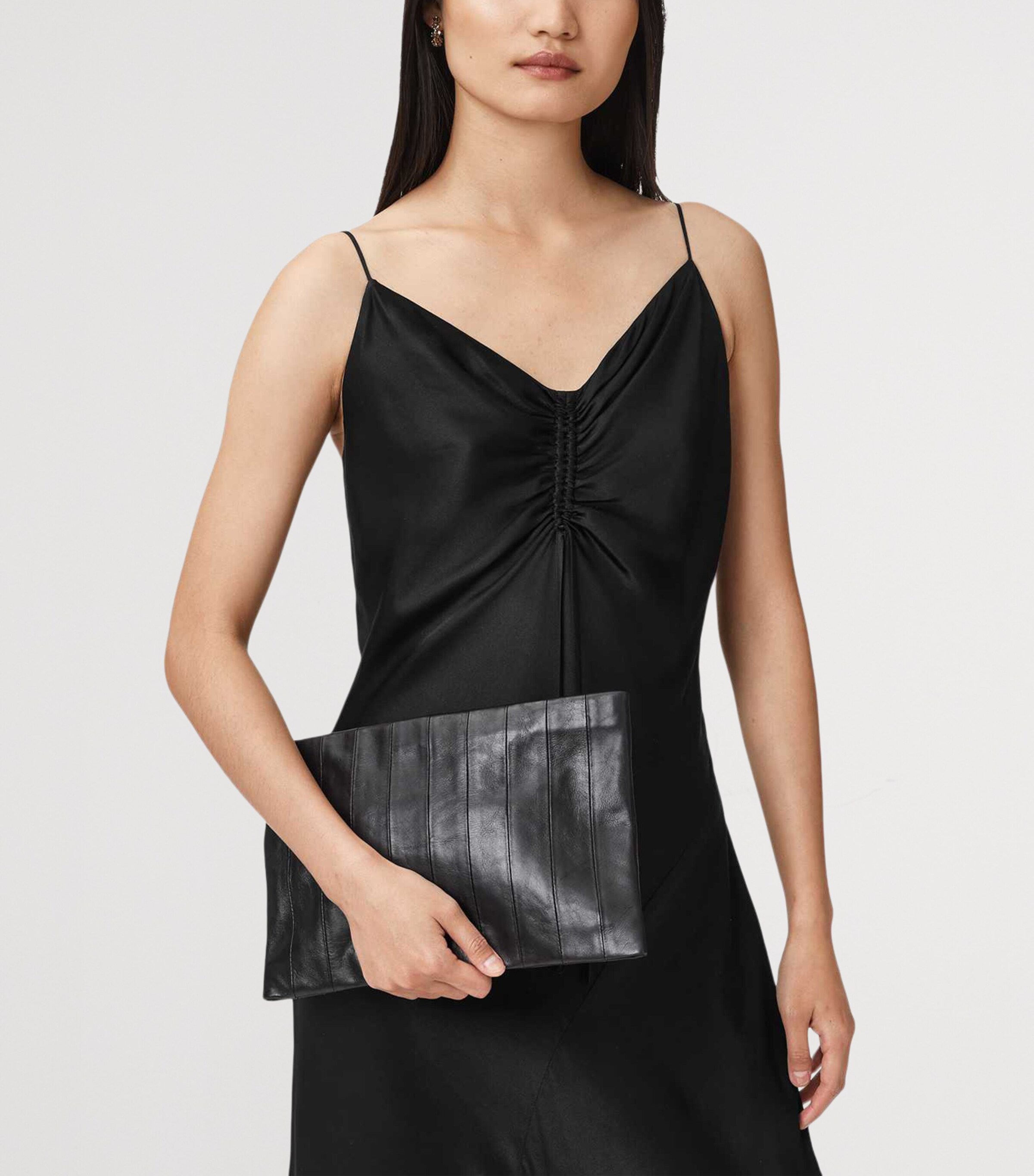 AllSaints Leather Panelled Bettina Clutch Bag Black Image 2