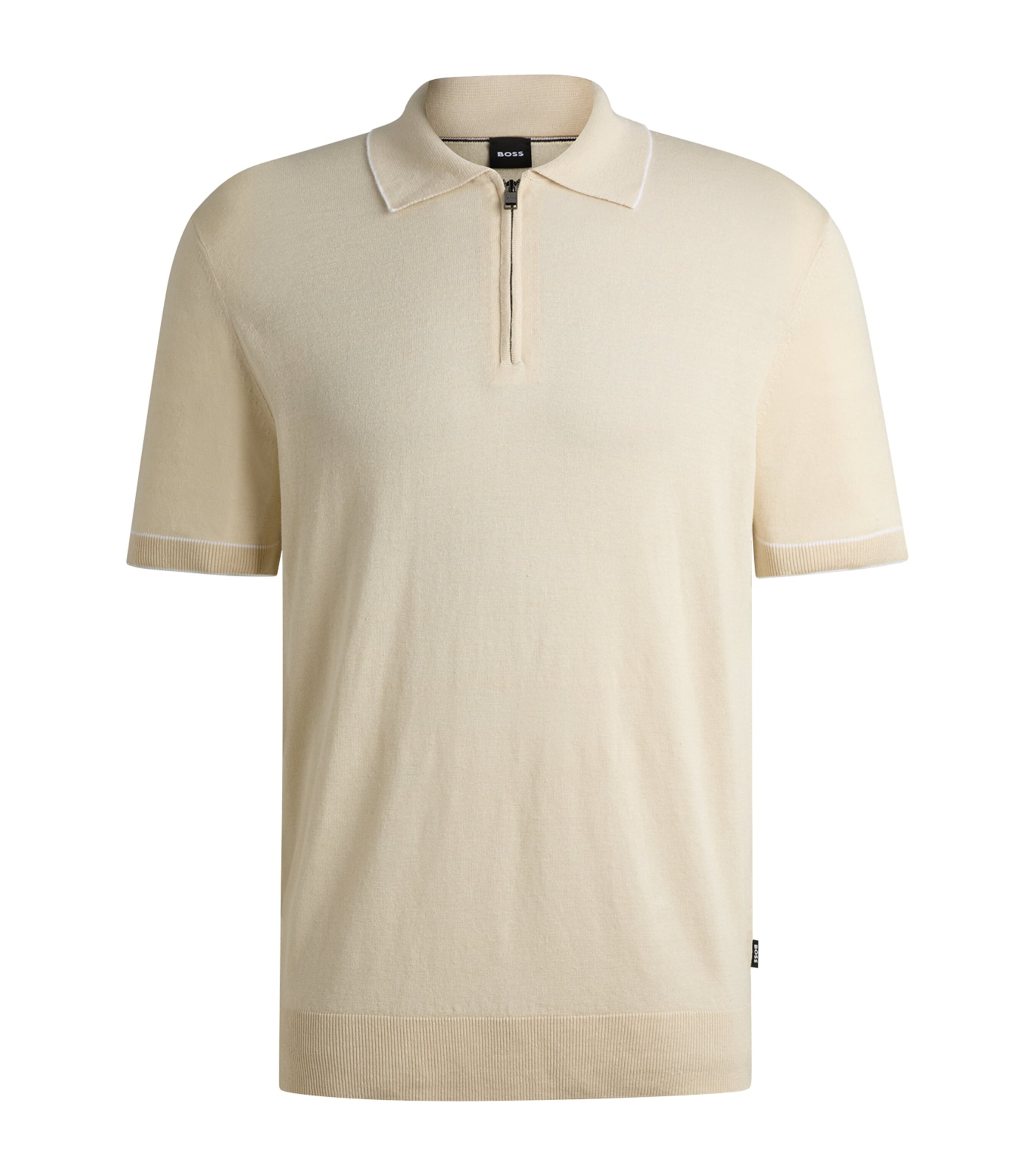 HUGO BOSS LINEN-BLEND ZIP POLO SHIRT