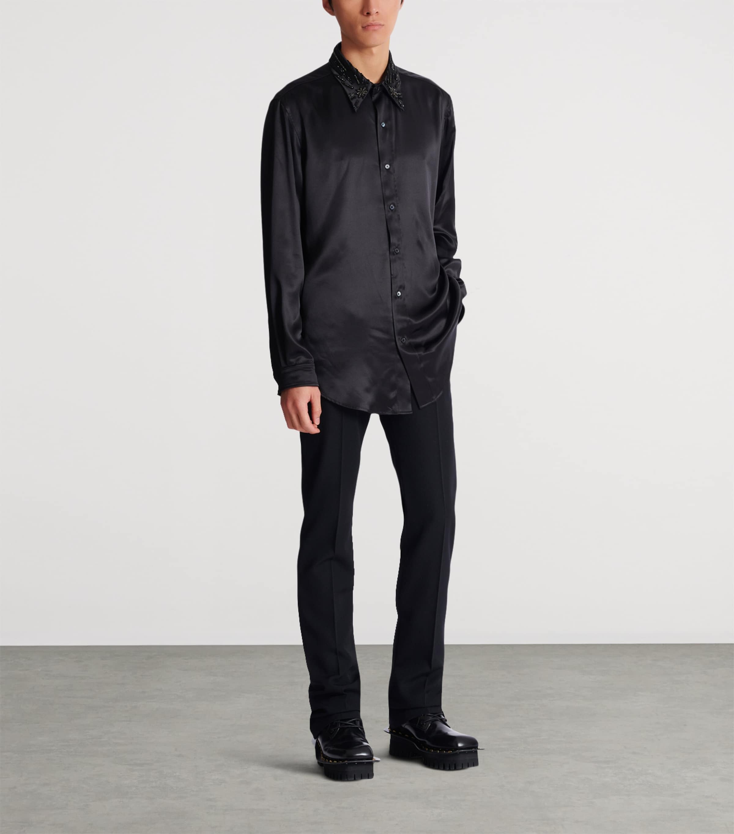 Satin Embellished Shirt EAP NOIR/NOIR Image 2