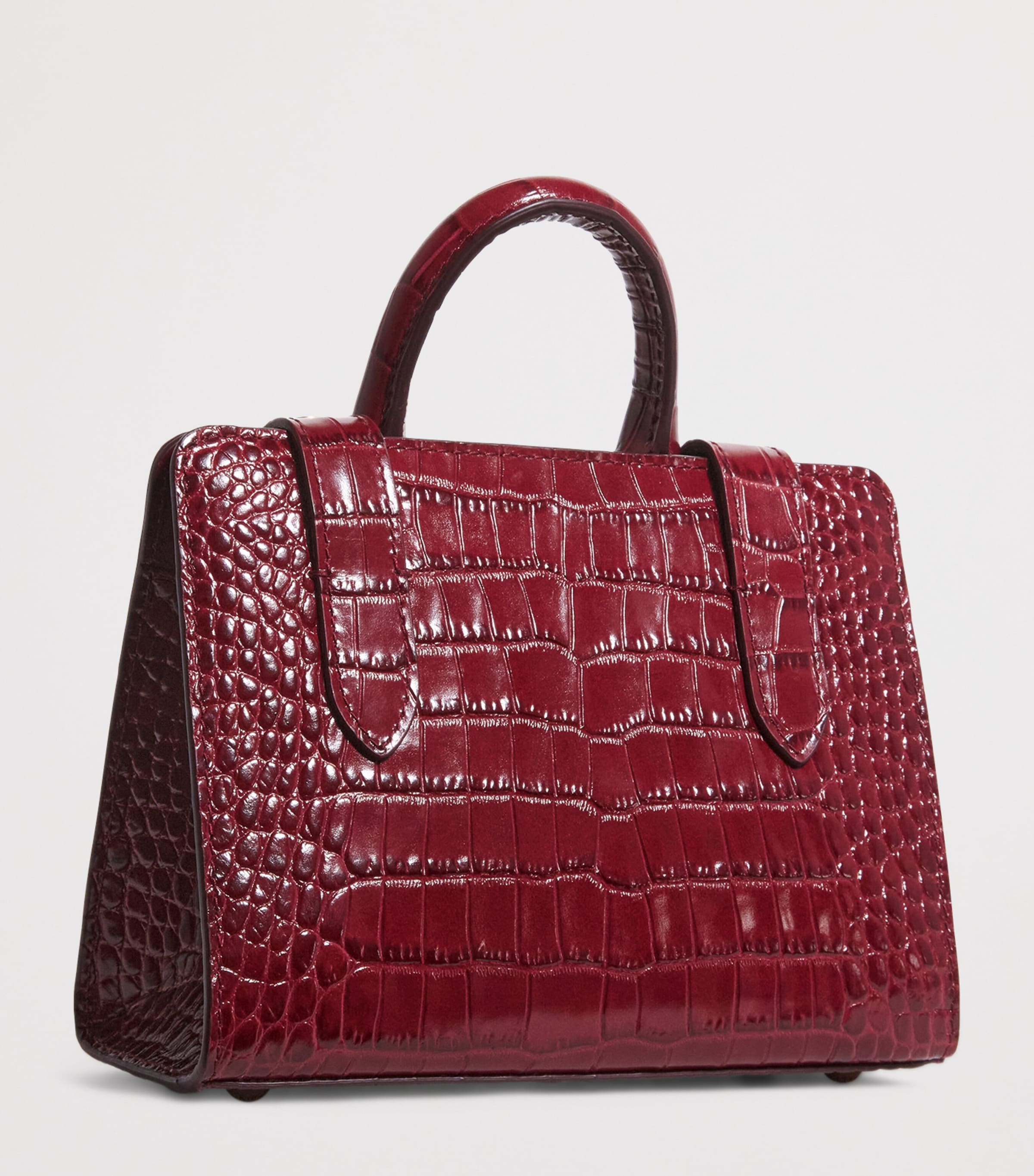 Strathberry Croc-Embossed Leather Nano Tote Bag Oxblood Image 3