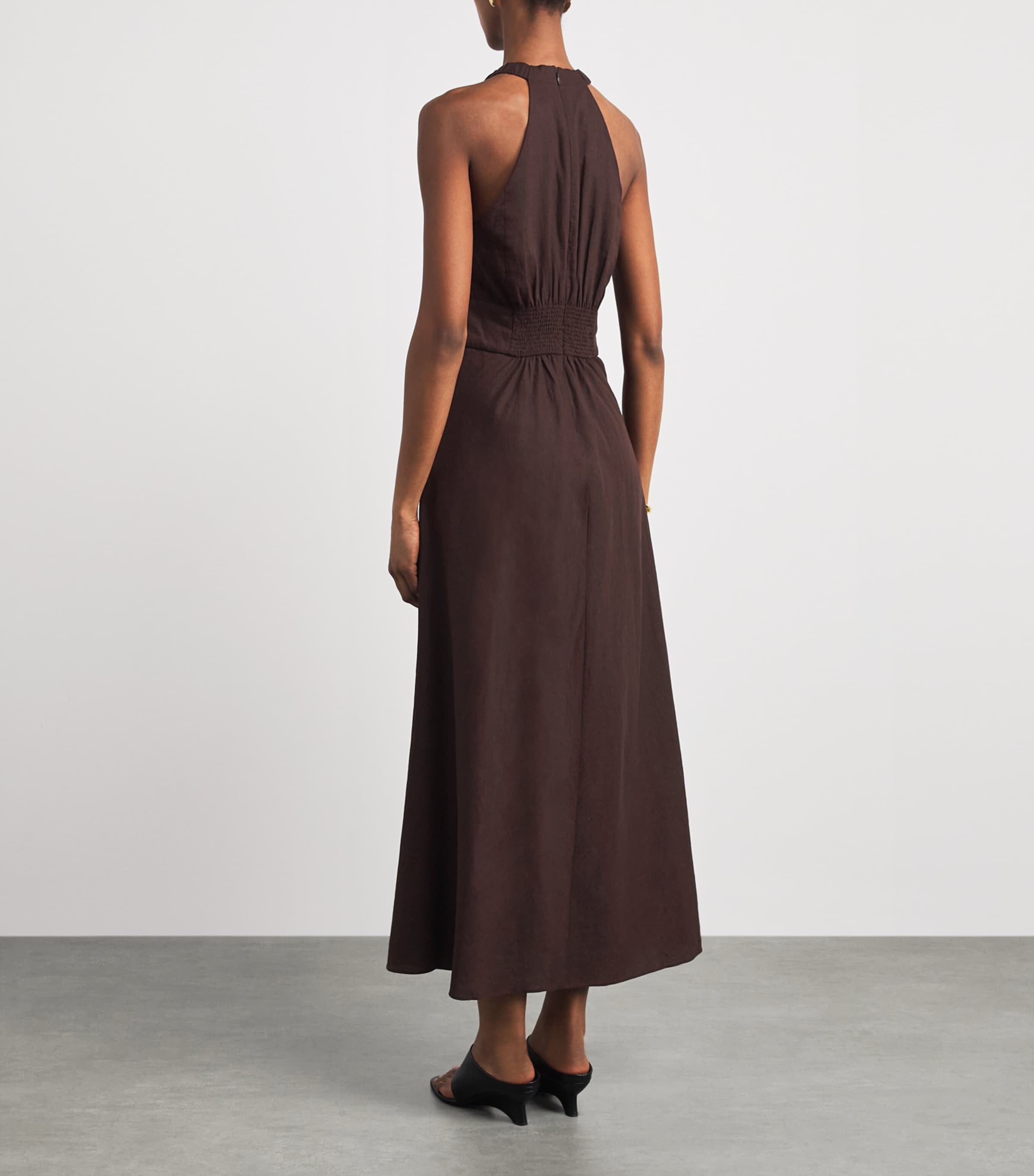 ME+EM Womens Linen-Blend Twist-Front Midi Dress Cocoa Brown Image 4