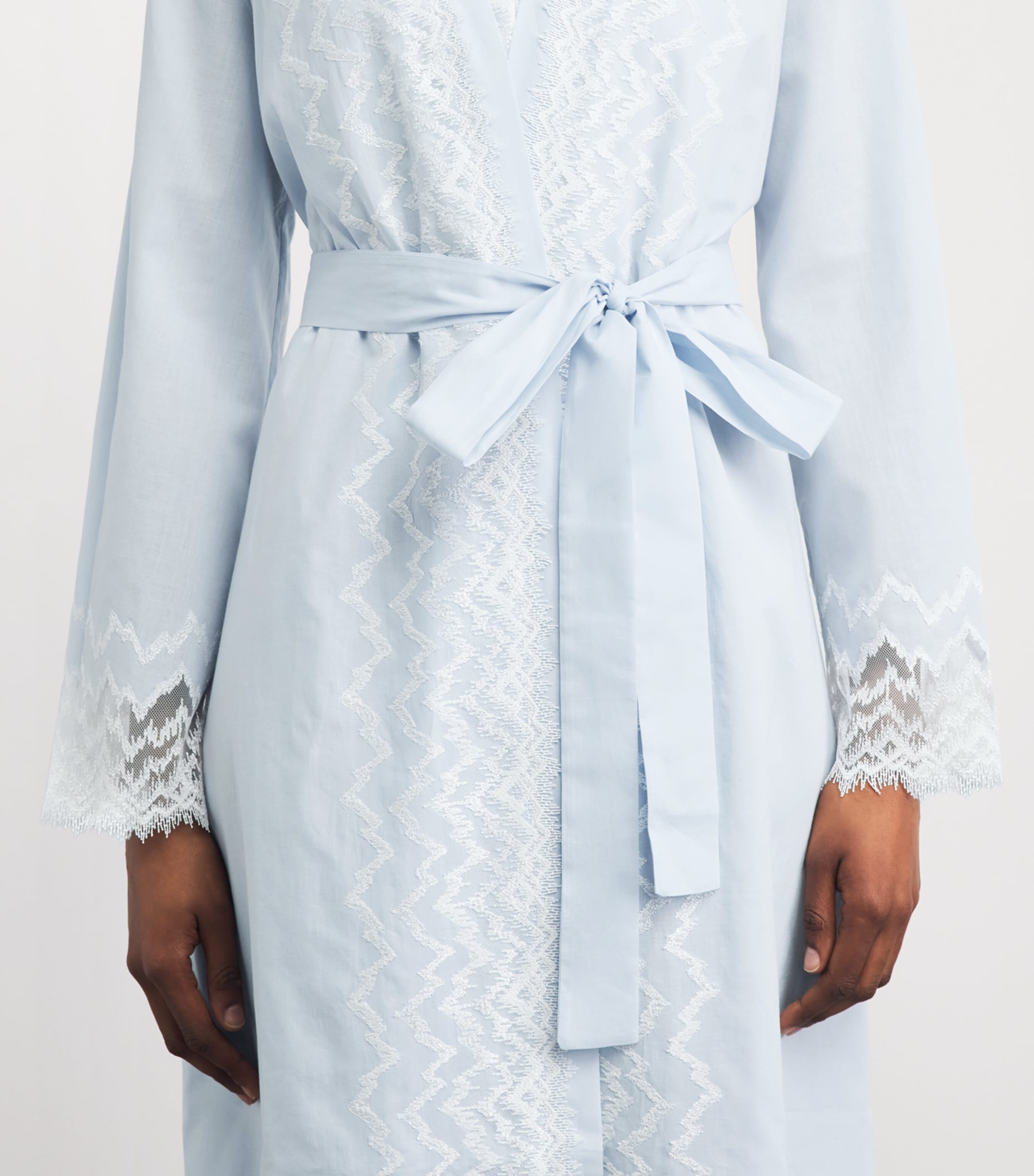 Bocan Womens Cotton Lace-Trim Yasmine Robe Baby Blue Image 3