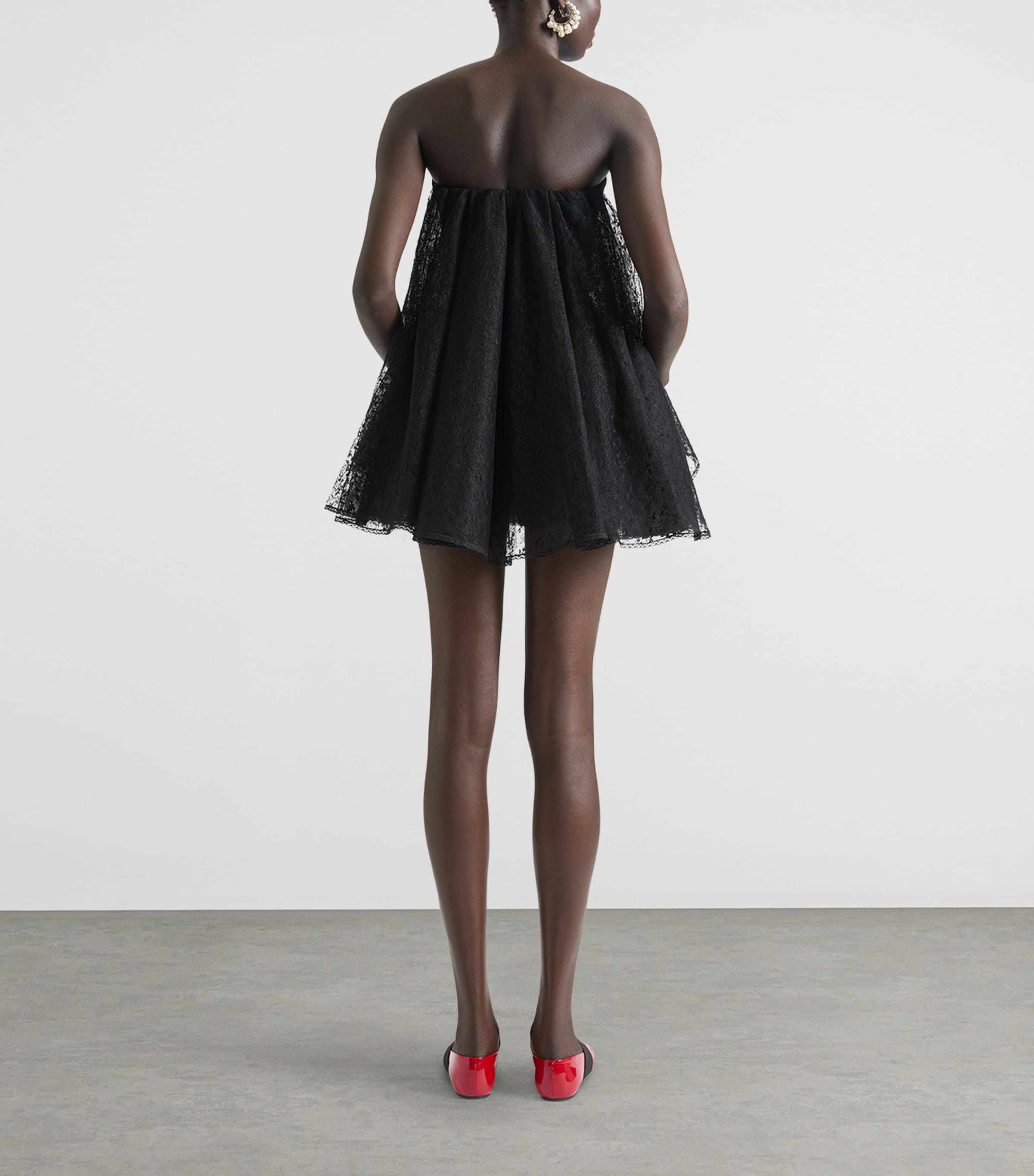 Lace Strapless Mini Cape Dress BLACK Image 3